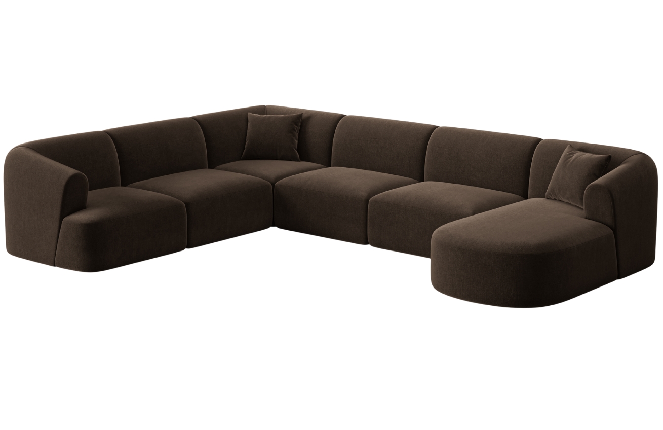 Cosmopolitan Design Tmavě hnědá sametová rohová pohovka Campi 330 cm, levá