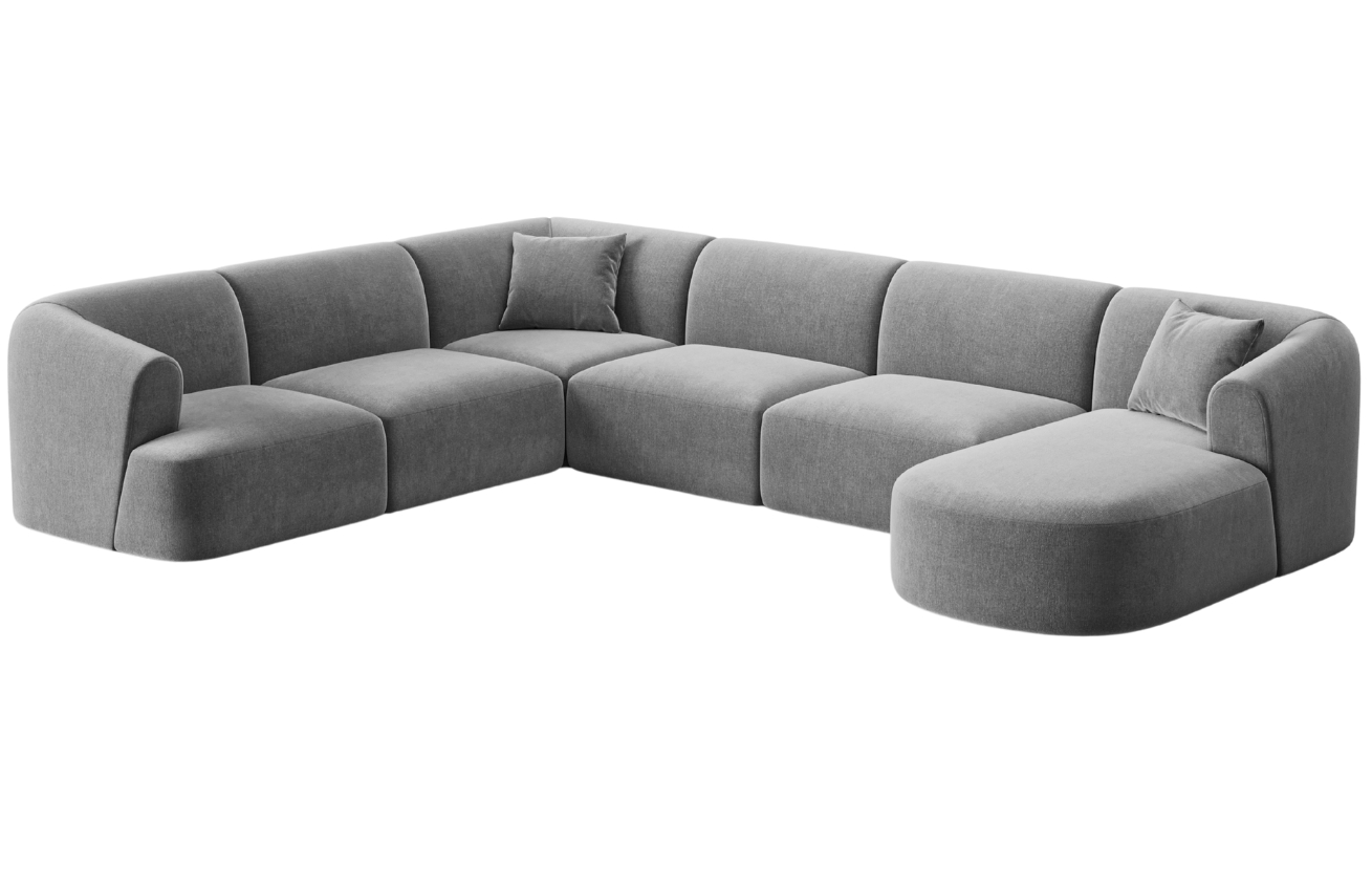 Cosmopolitan Design Šedá sametová rohová pohovka Campi 330 cm, levá