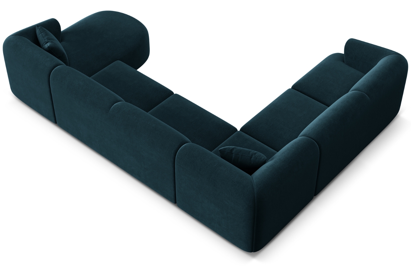 Cosmopolitan Design Petrolejově modr&aacute; sametov&aacute; rohov&aacute; pohovka Campi 330 cm, lev&aacute;