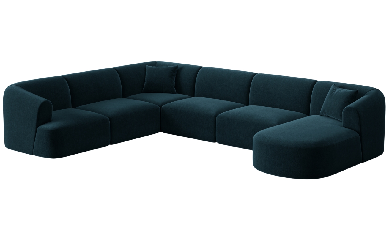 Cosmopolitan Design Petrolejově modrá sametová rohová pohovka Campi 330 cm, levá