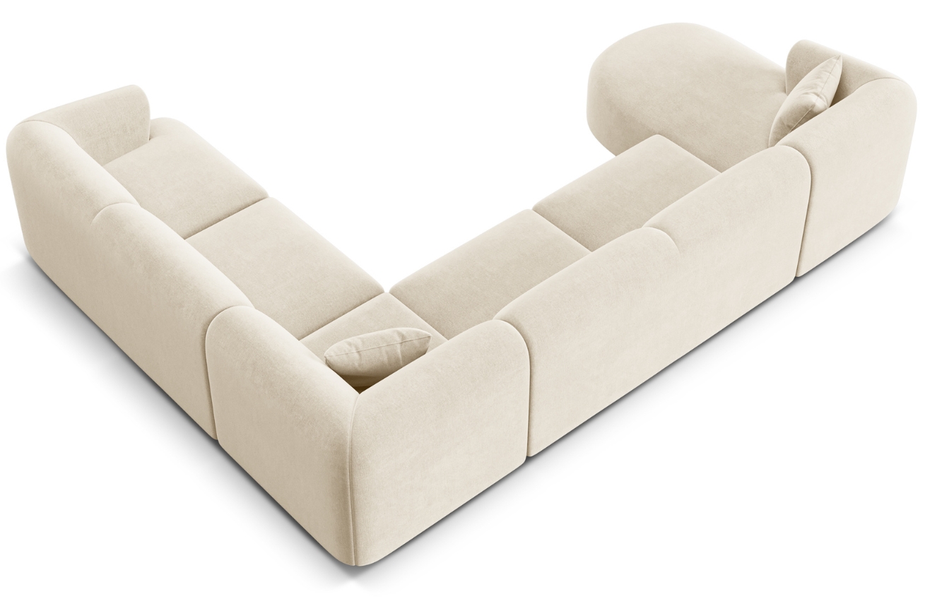 Cosmopolitan Design Světle béžová sametová rohová pohovka Campi 330 cm, pravá