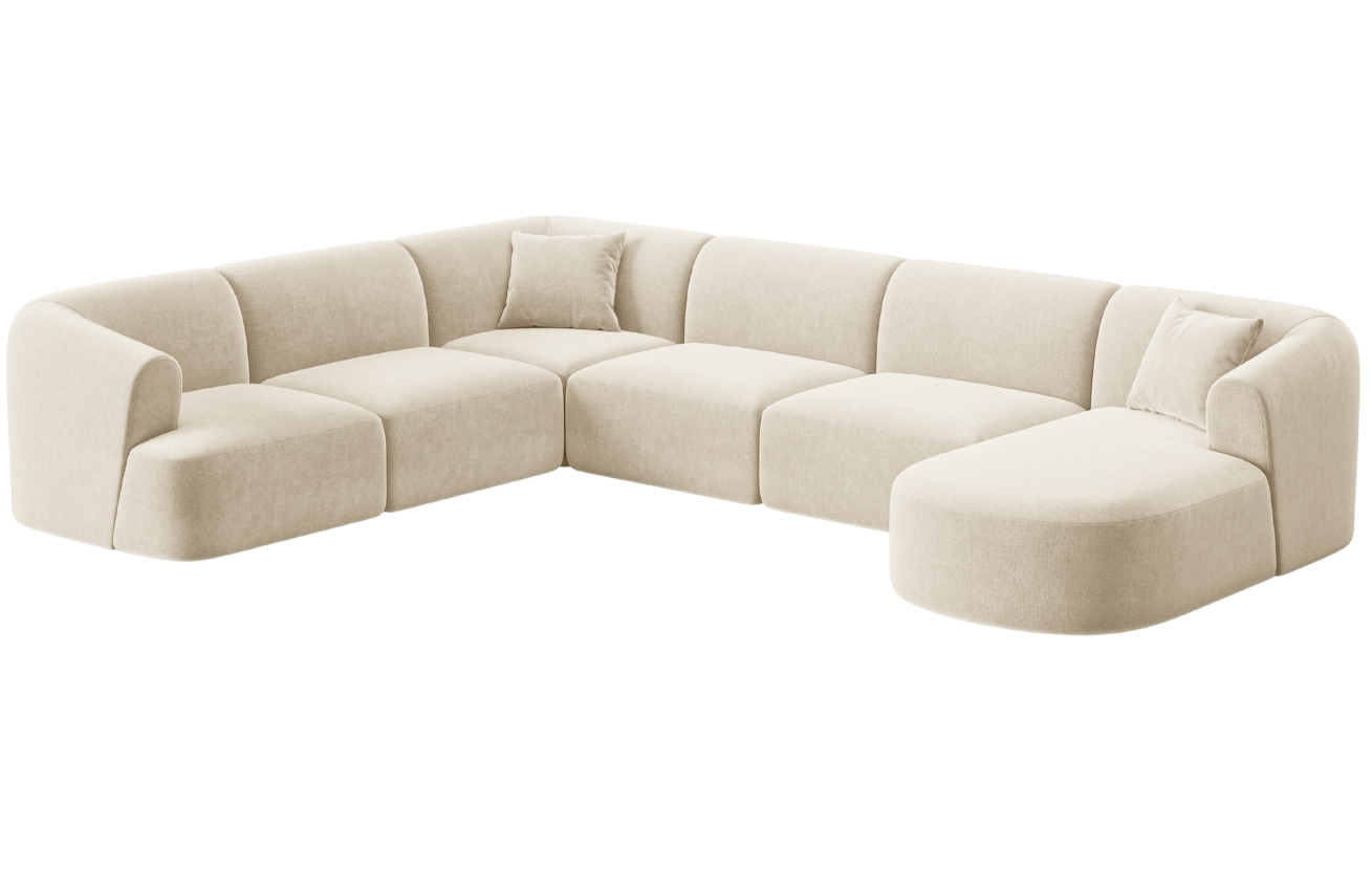 Cosmopolitan Design Světle béžová sametová rohová pohovka Campi 330 cm, pravá