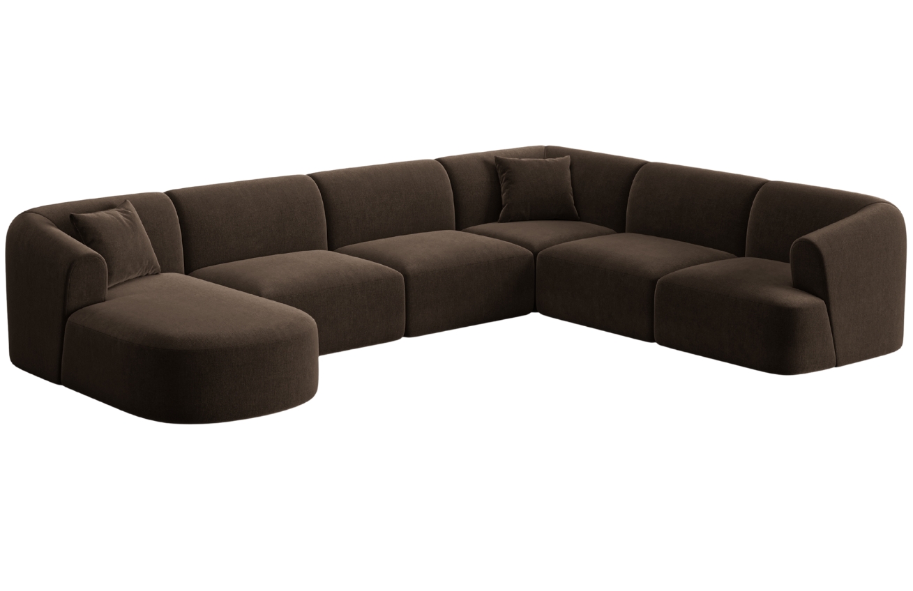 Cosmopolitan Design Tmavě hnědá sametová rohová pohovka Campi 330 cm, pravá