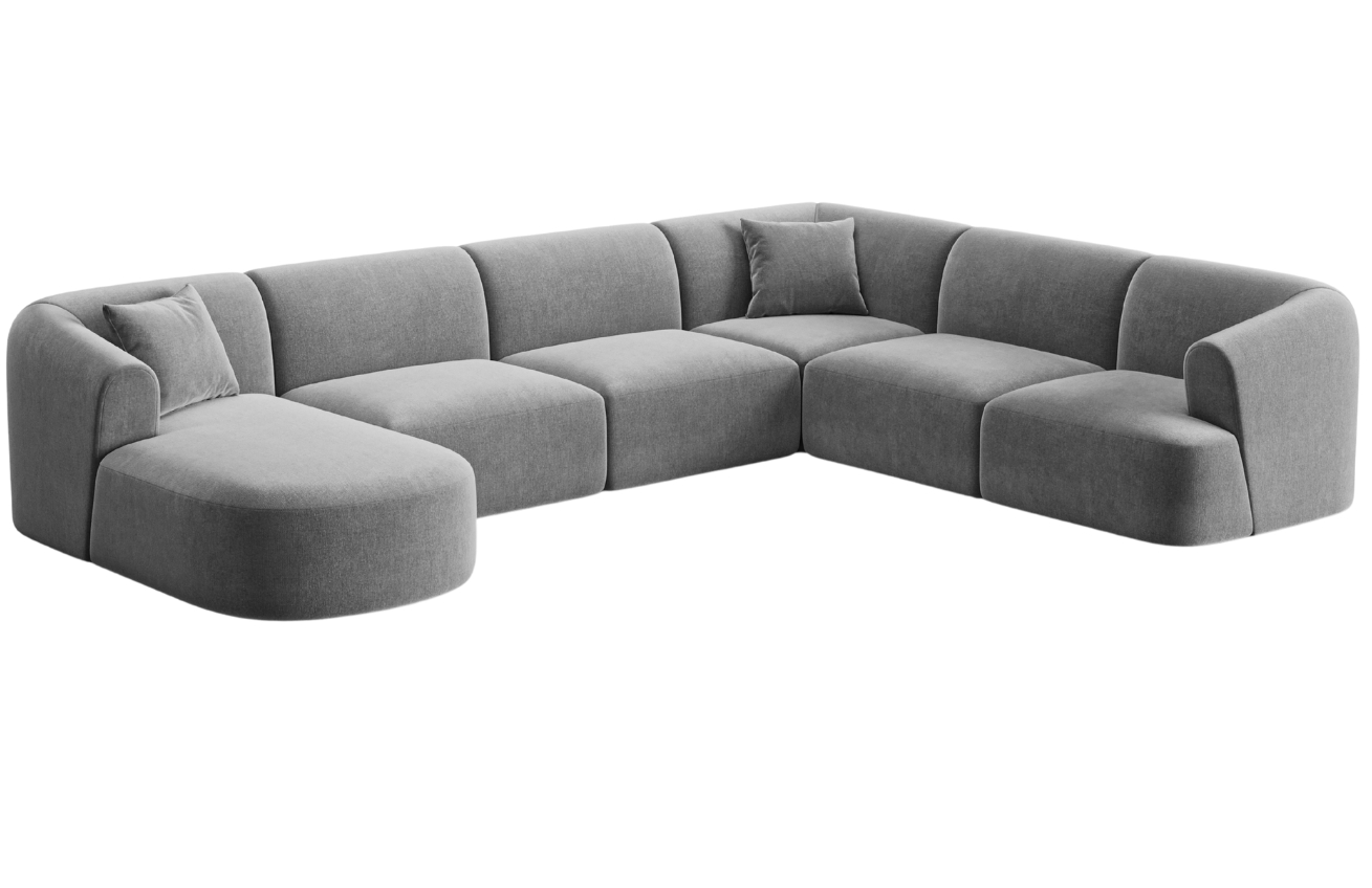 Cosmopolitan Design Šedá sametová rohová pohovka Campi 330 cm, pravá