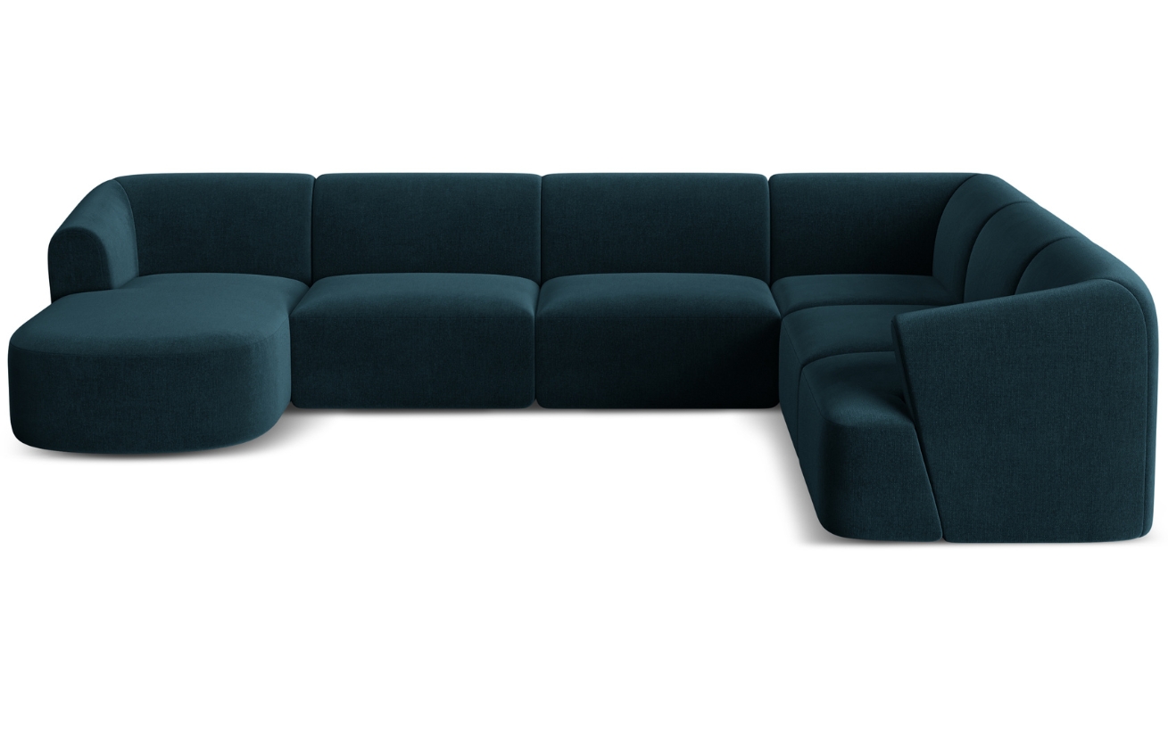 Cosmopolitan Design Petrolejově modrá sametová rohová pohovka Campi 330 cm, pravá