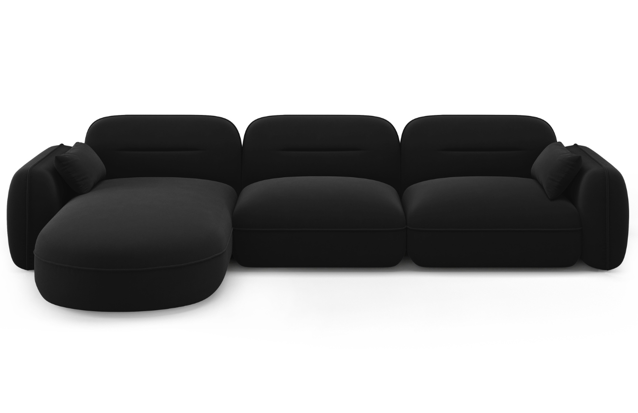 Cosmopolitan Design Černá sametová rohová pohovka Sydney 320 cm, levá