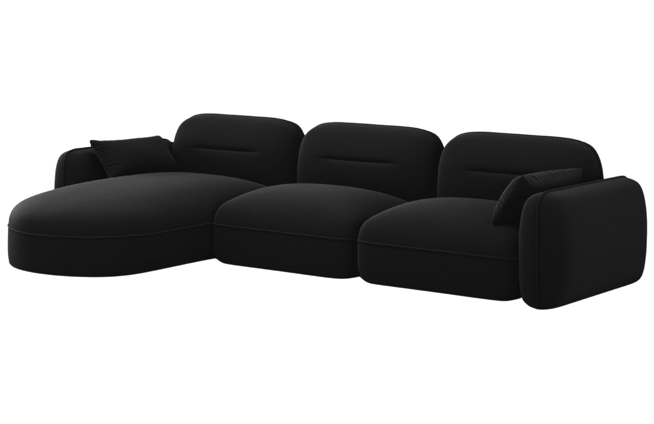 Cosmopolitan Design Černá sametová rohová pohovka Sydney 320 cm, levá