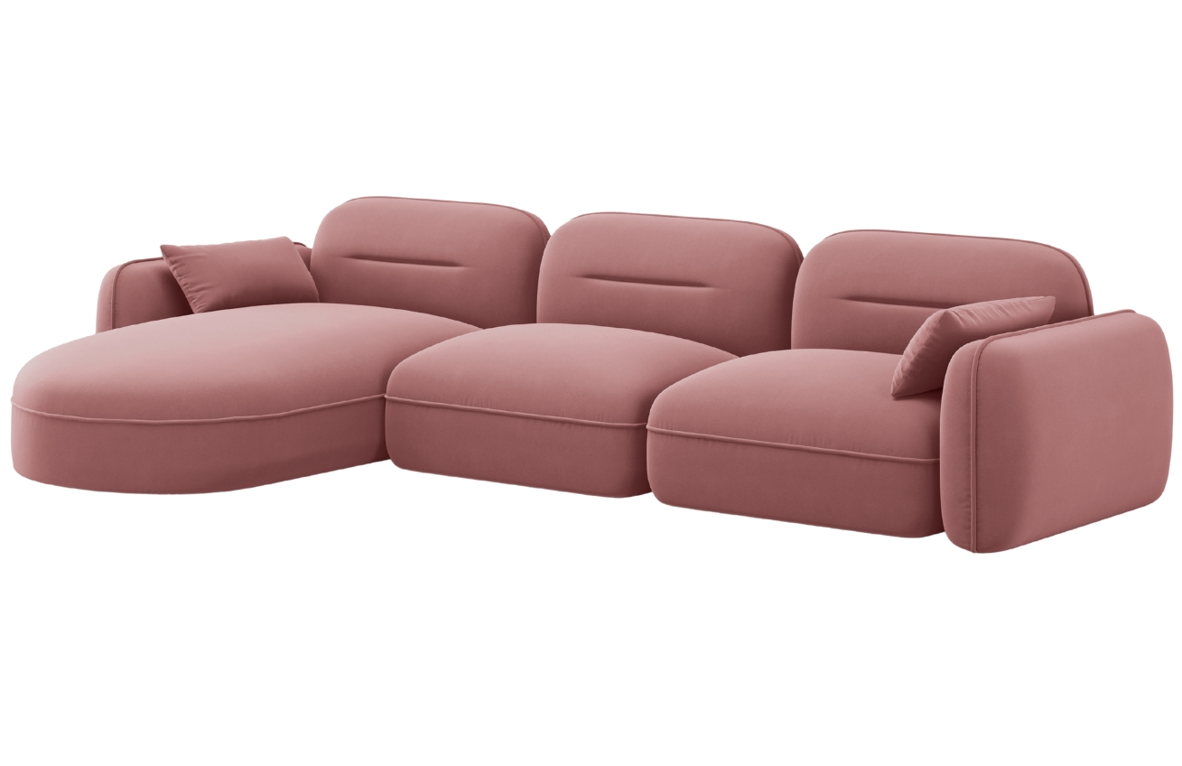 Cosmopolitan Design Růžová sametová rohová pohovka Sydney 320 cm, levá