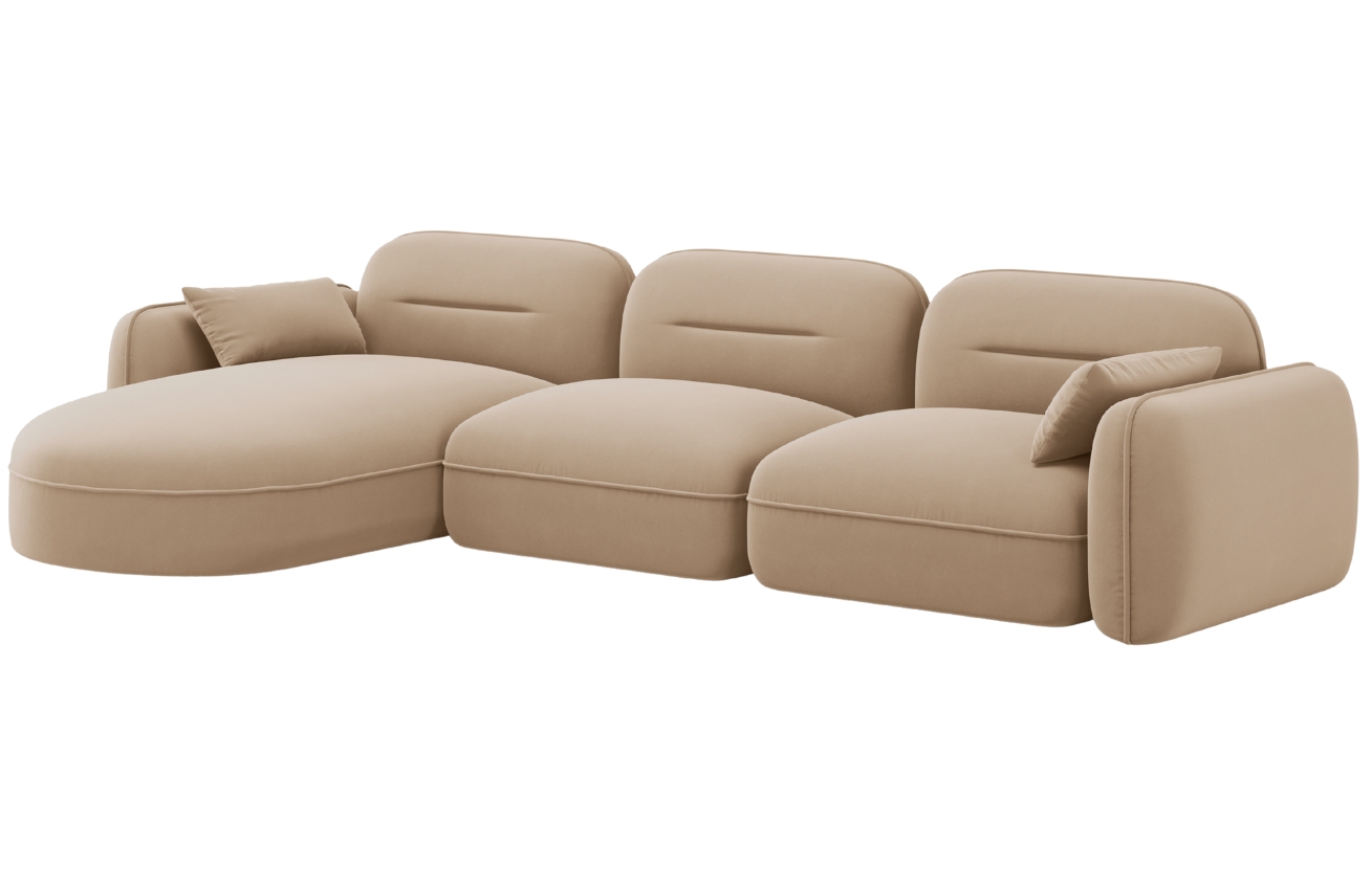 Cosmopolitan Design P&iacute;skově hněd&aacute; sametov&aacute; rohov&aacute; pohovka Sydney 320 cm, lev&aacute;