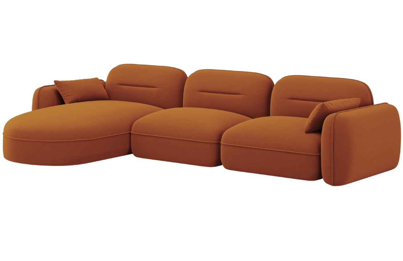 Cosmopolitan Design Terakotově oranžov&aacute; sametov&aacute; rohov&aacute; pohovka Sydney 320 cm, lev&aacute;