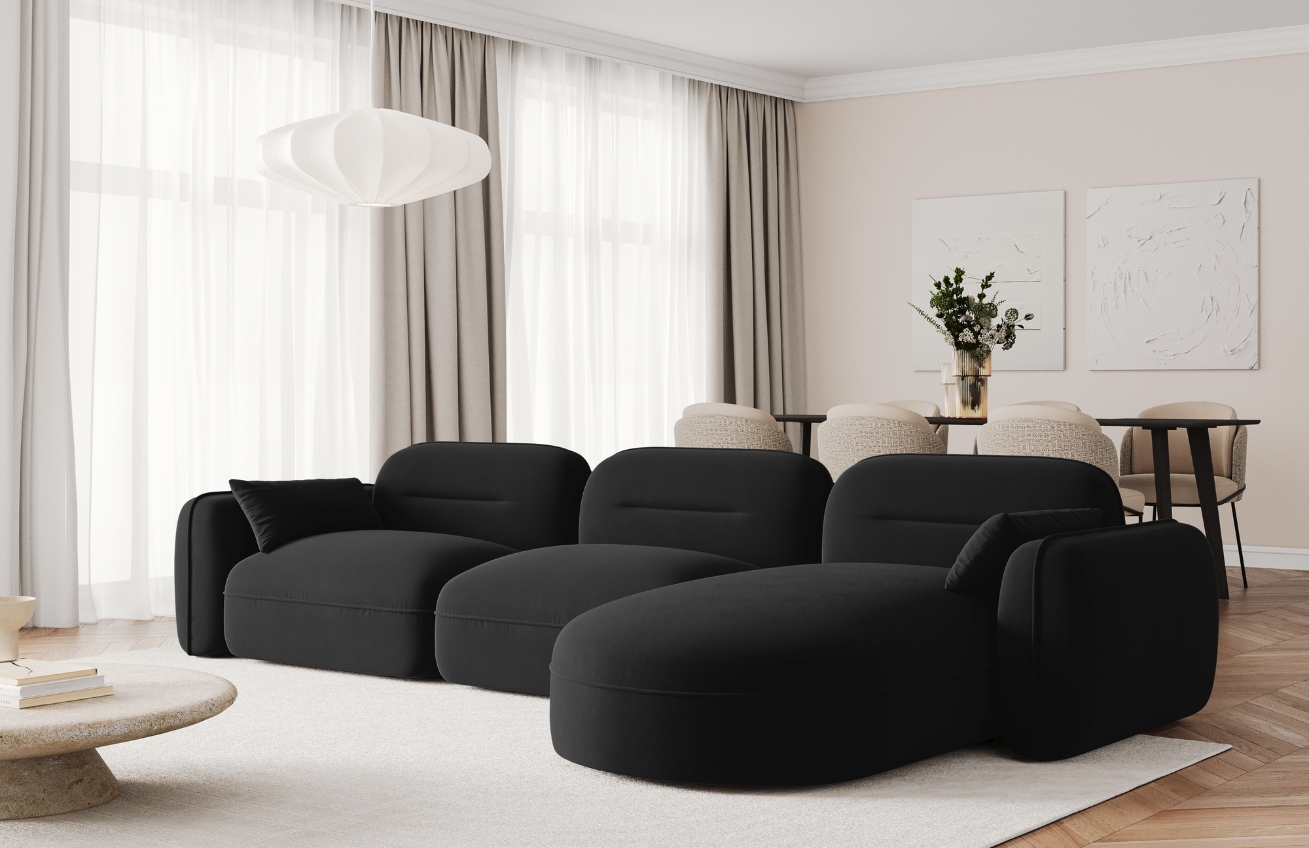 Cosmopolitan Design Čern&aacute; sametov&aacute; rohov&aacute; pohovka Sydney 320 cm, prav&aacute;