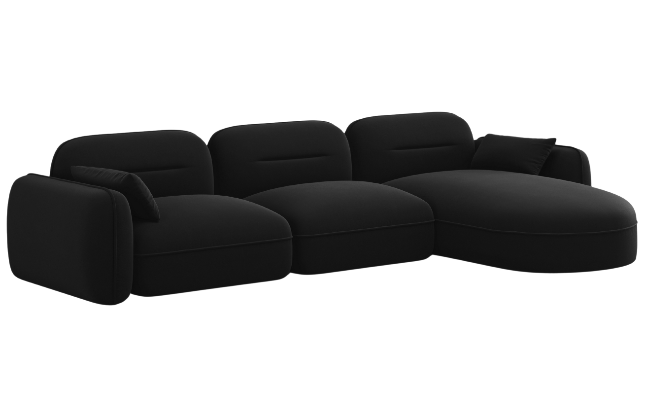 Cosmopolitan Design Čern&aacute; sametov&aacute; rohov&aacute; pohovka Sydney 320 cm, prav&aacute;