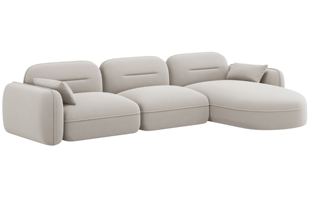 Cosmopolitan Design Světle b&eacute;žov&aacute; sametov&aacute; rohov&aacute; pohovka Sydney 320 cm, prav&aacute;