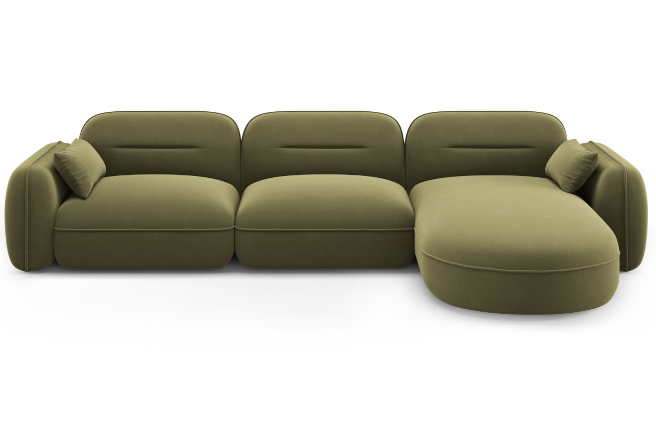 Cosmopolitan Design Zelená sametová rohová pohovka Sydney 320 cm, pravá