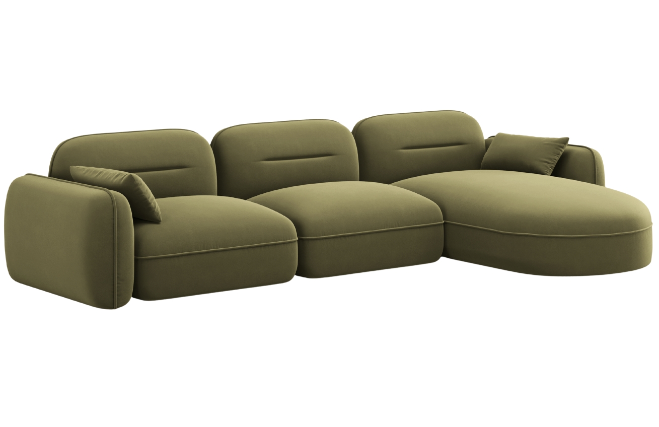 Cosmopolitan Design Zelen&aacute; sametov&aacute; rohov&aacute; pohovka Sydney 320 cm, prav&aacute;