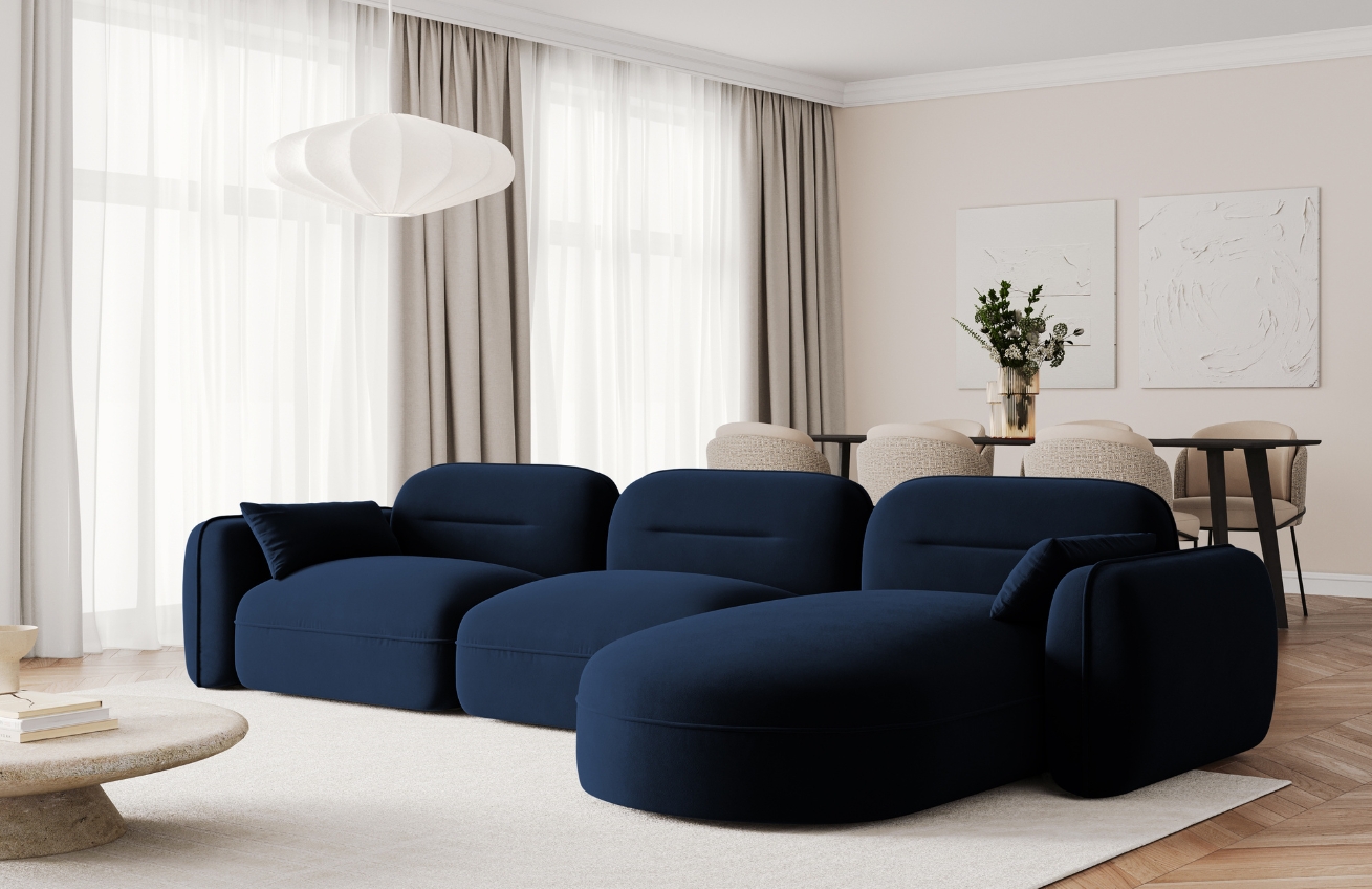 Cosmopolitan Design Královsky modrá sametová rohová pohovka Sydney 320 cm, pravá