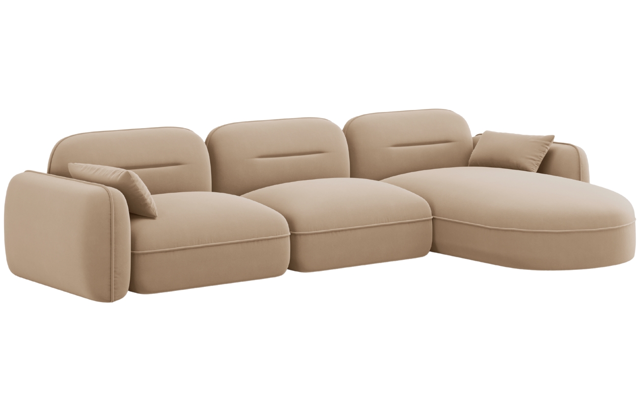 Cosmopolitan Design P&iacute;skově hněd&aacute; sametov&aacute; rohov&aacute; pohovka Sydney 320 cm, prav&aacute;