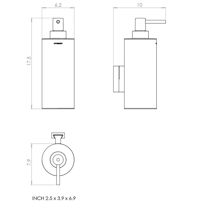 Cosmic Stříbrný kovový nástěnný dávkovač mýdla Architect SP 240 ml