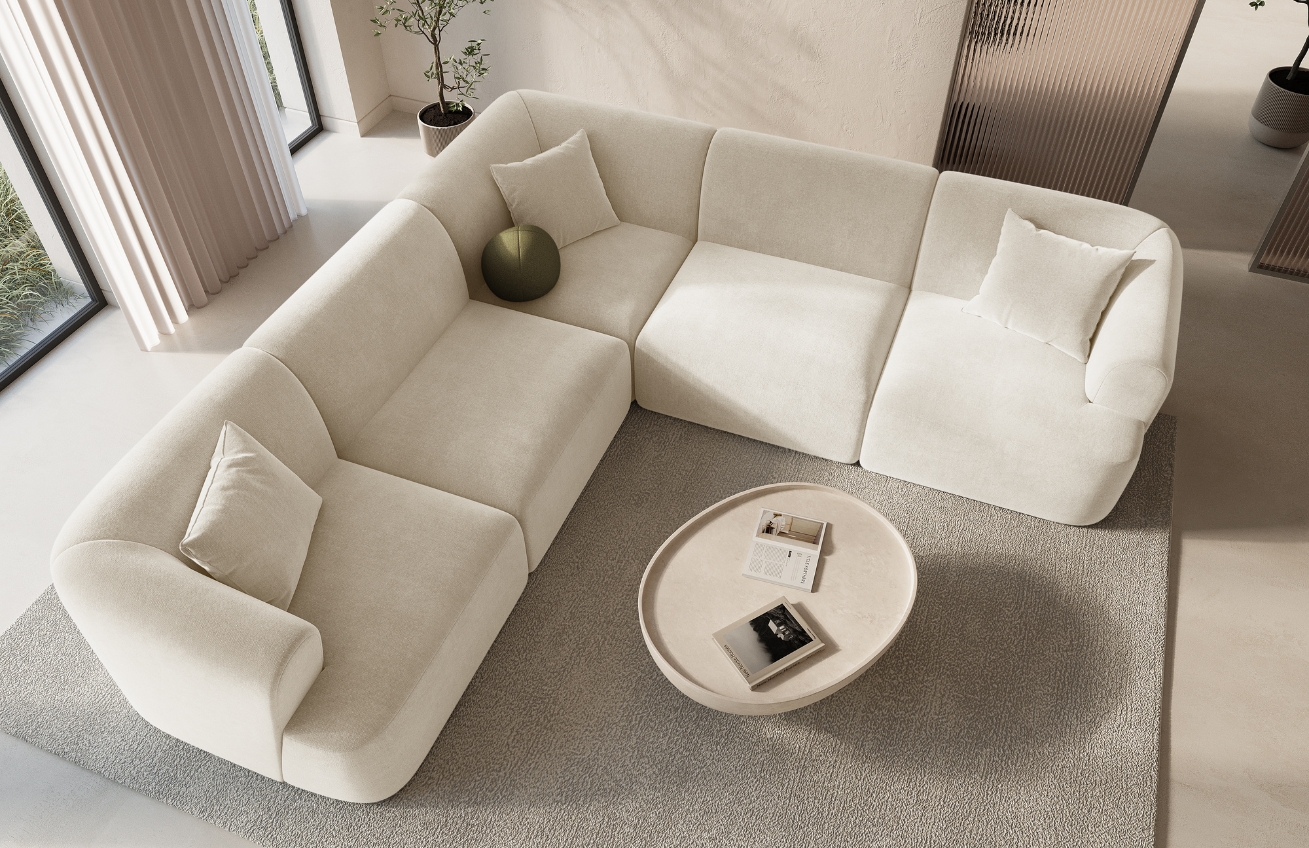 Cosmopolitan Design Světle béžová sametová rohová pohovka Campi 255 cm, levá/pravá