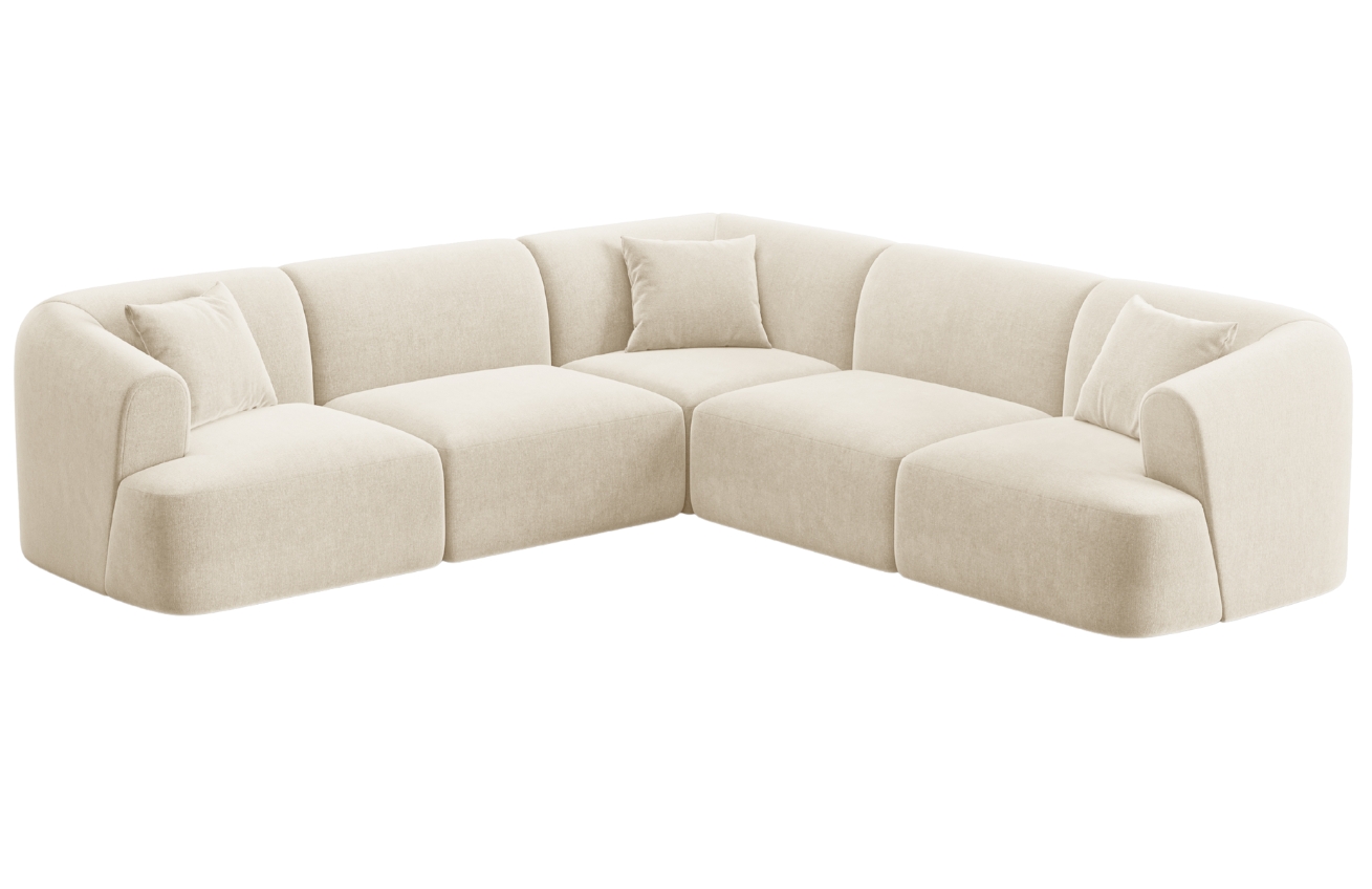 Cosmopolitan Design Světle b&eacute;žov&aacute; sametov&aacute; rohov&aacute; pohovka Campi 255 cm, lev&aacute;/prav&aacute;