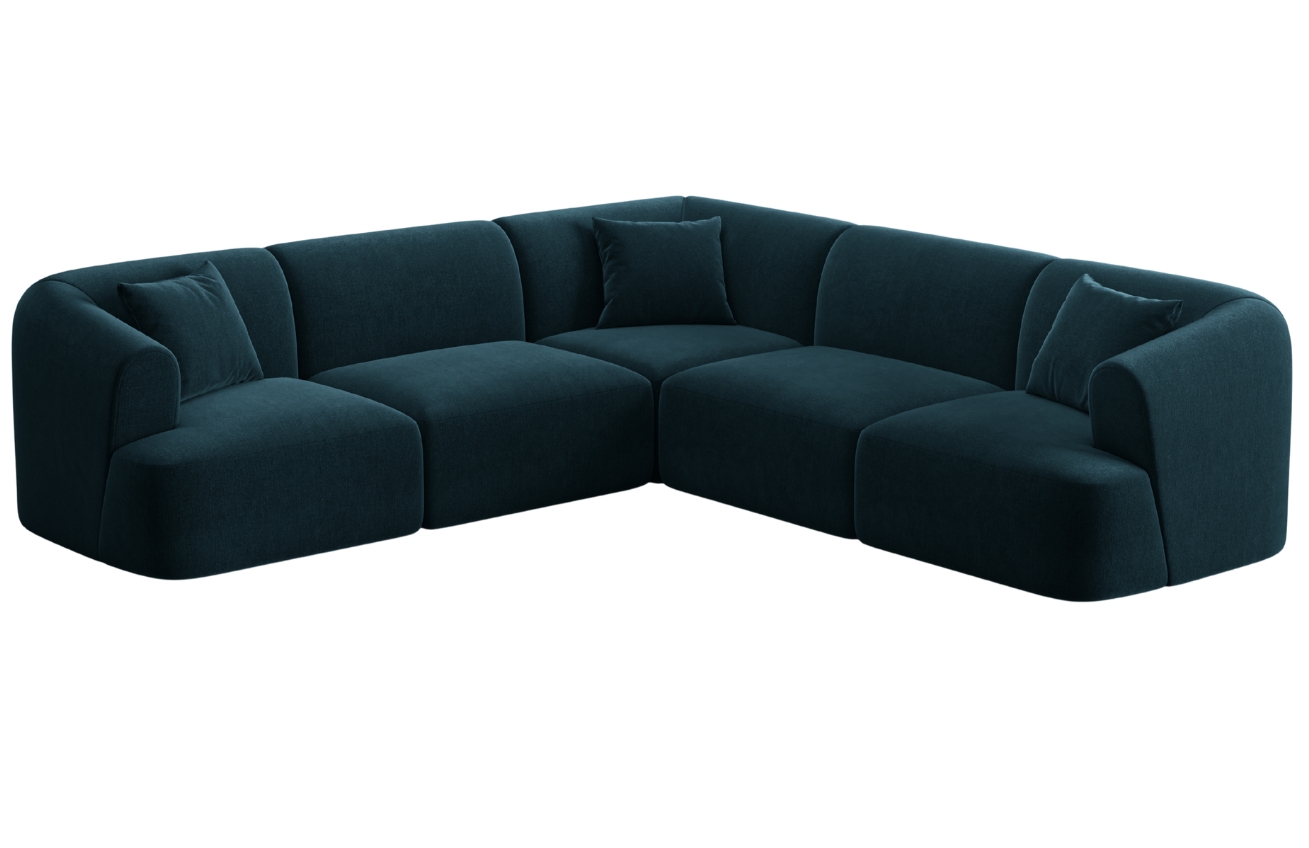 Cosmopolitan Design Petrolejově modr&aacute; sametov&aacute; rohov&aacute; pohovka Campi 255 cm, lev&aacute;/prav&aacute;