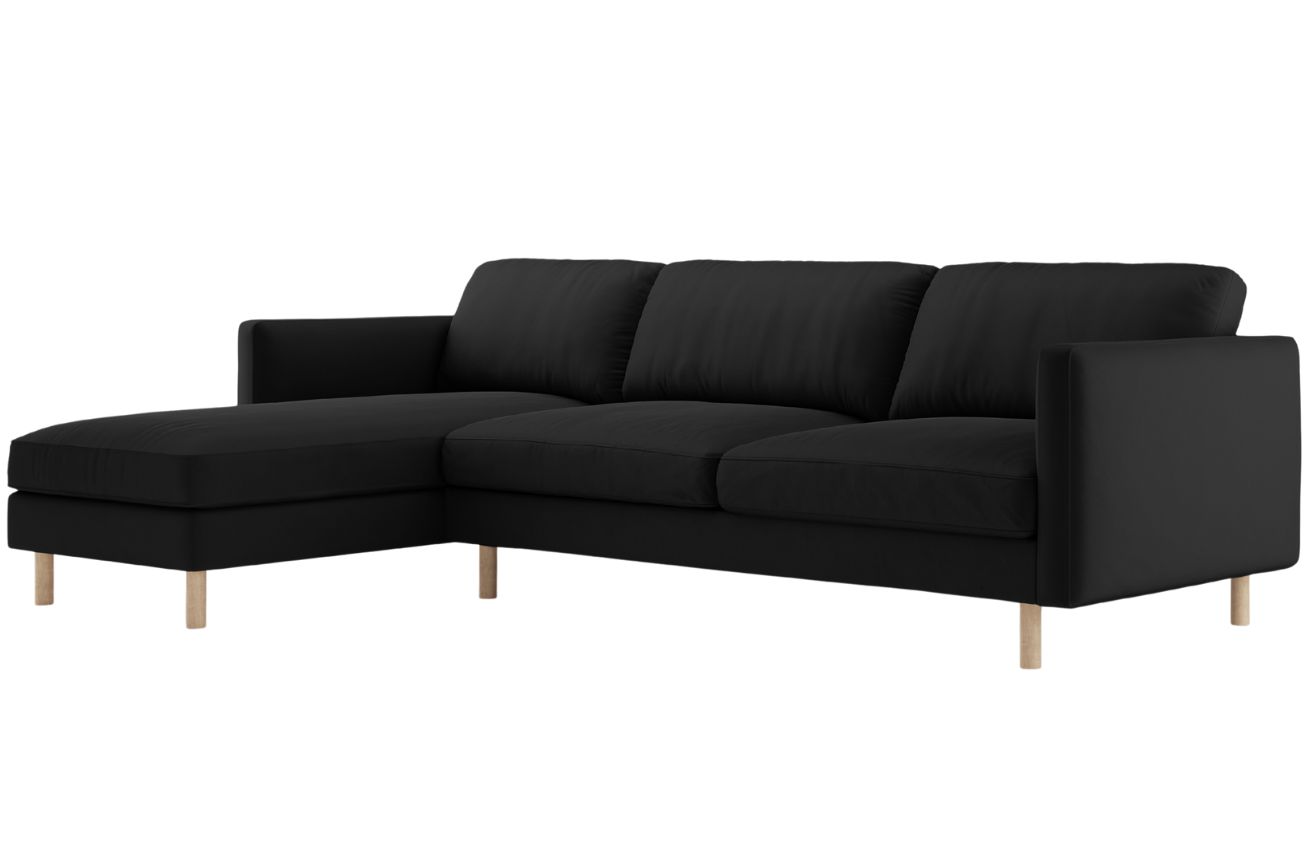 Micadoni Černá sametová rohová pohovka Eden 286 cm, levá