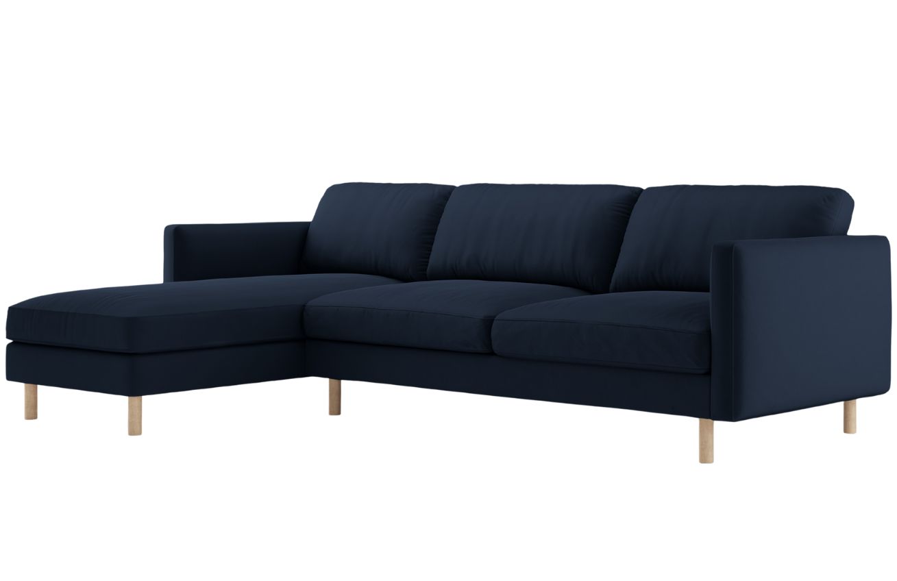 Micadoni Tmavě modrá sametová rohová pohovka Eden 286 cm, levá