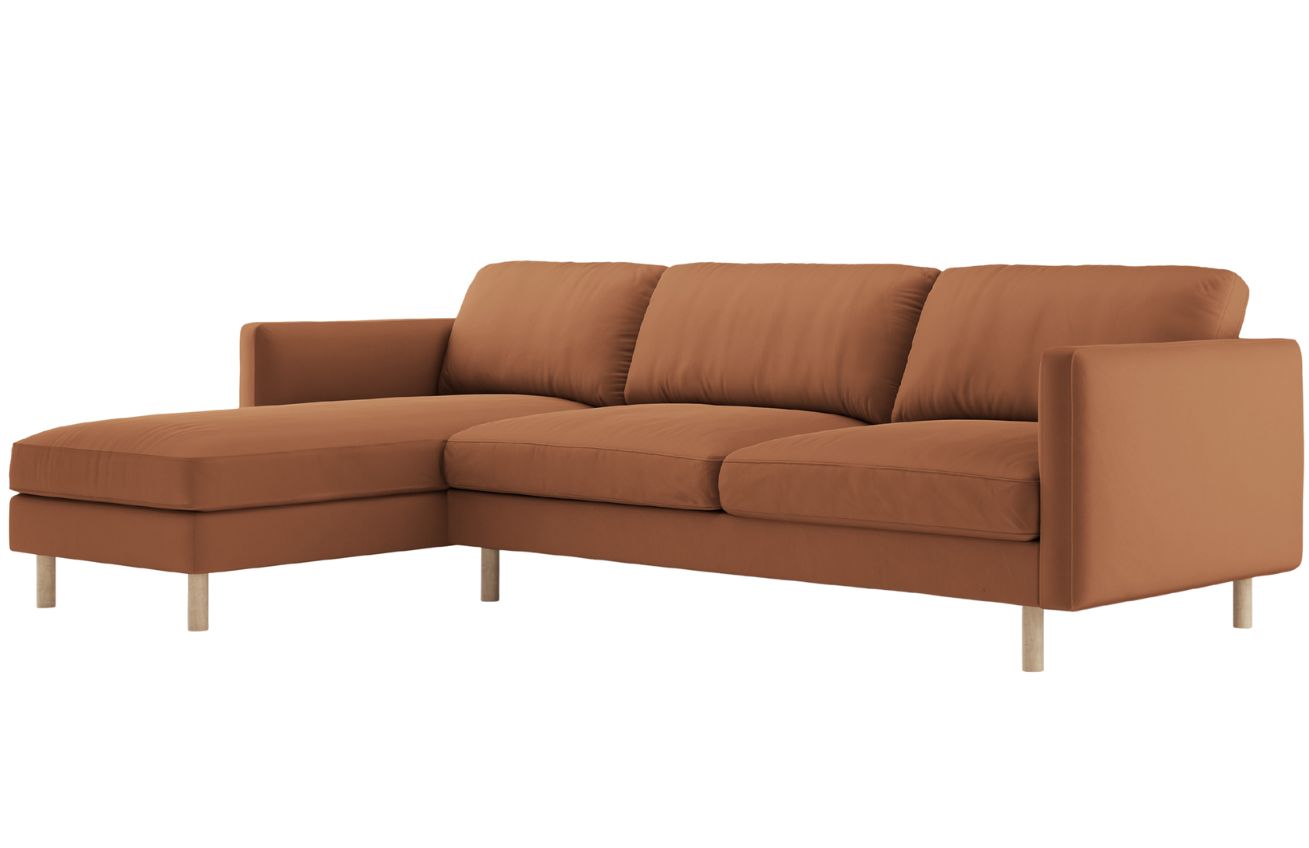 Micadoni Oranžová sametová rohová pohovka Eden 286 cm, levá