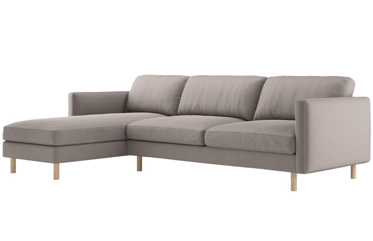 Micadoni Šedobéžová sametová rohová pohovka Eden 286 cm, levá