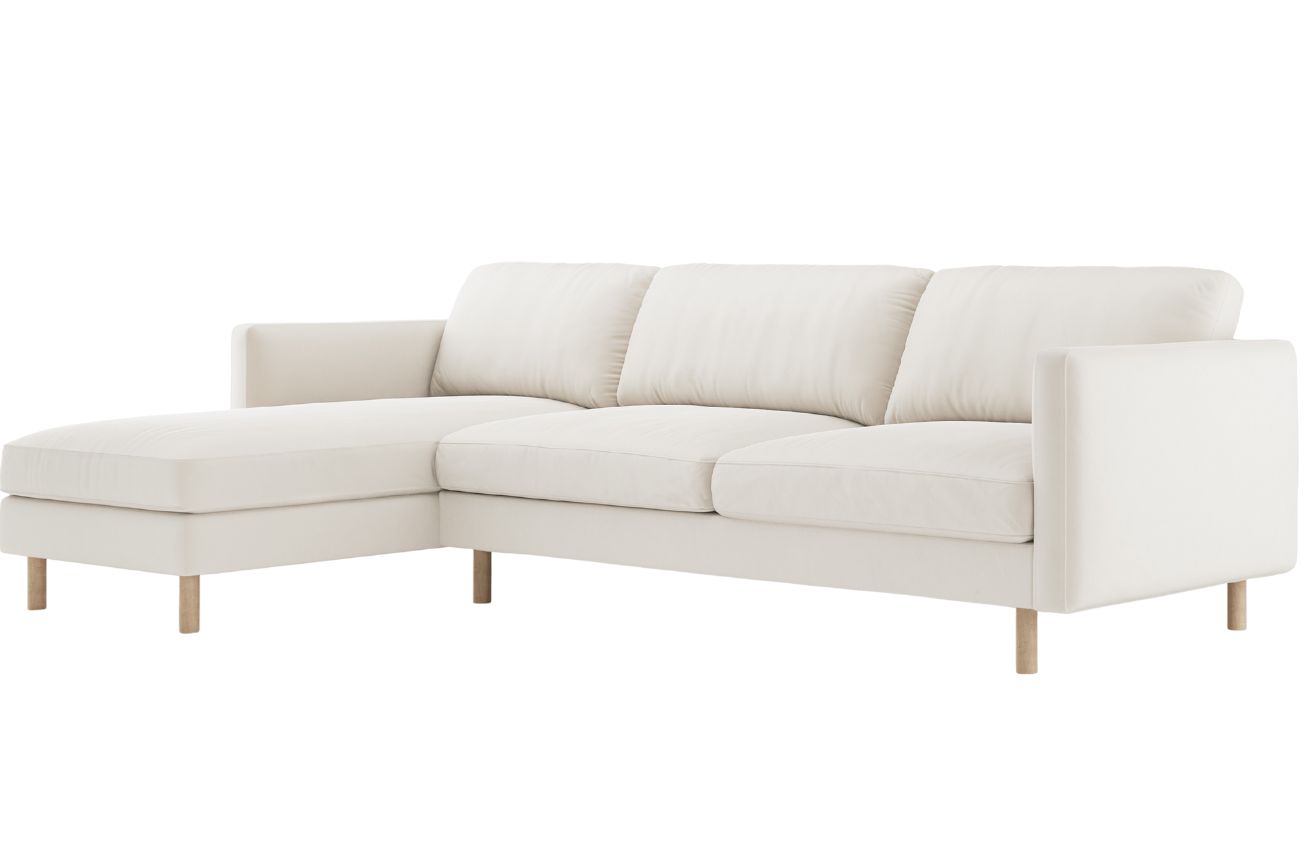 Micadoni Bílá sametová rohová pohovka Eden 286 cm, levá