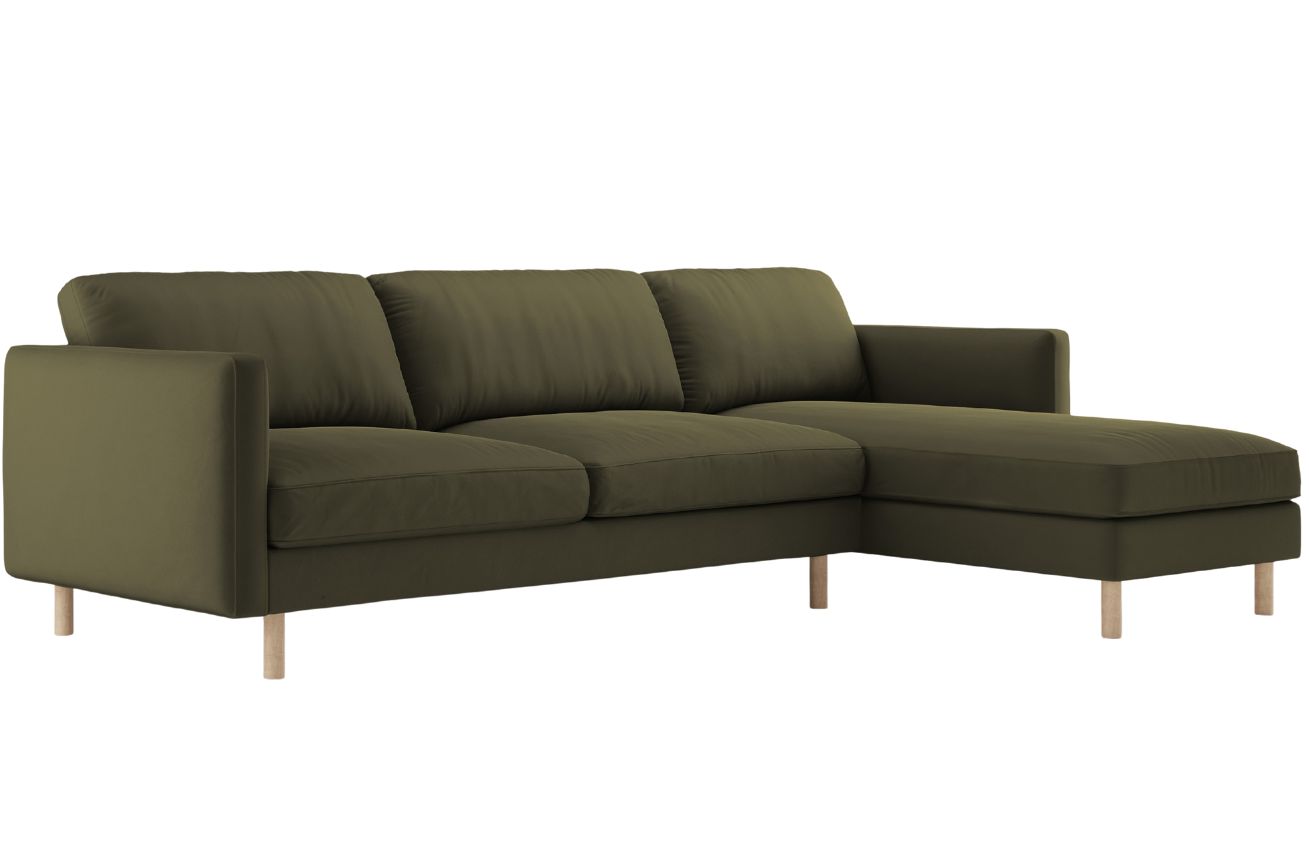 Micadoni Zelená sametová rohová pohovka Eden 286 cm, pravá