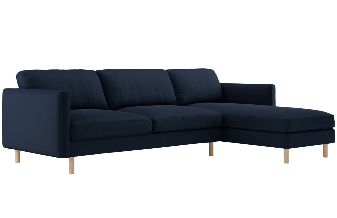 Micadoni Tmavě modrá sametová rohová pohovka Eden 286 cm, pravá