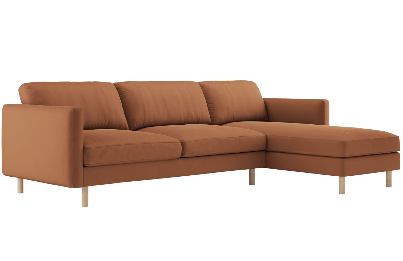 Micadoni Oranžová sametová rohová pohovka Eden 286 cm, pravá