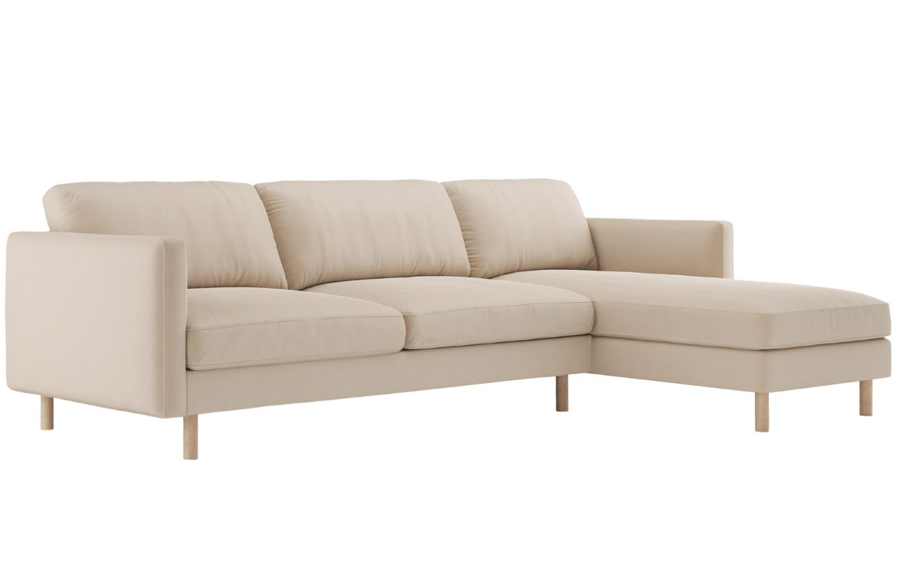 Micadoni Béžová sametová rohová pohovka Eden 286 cm, pravá