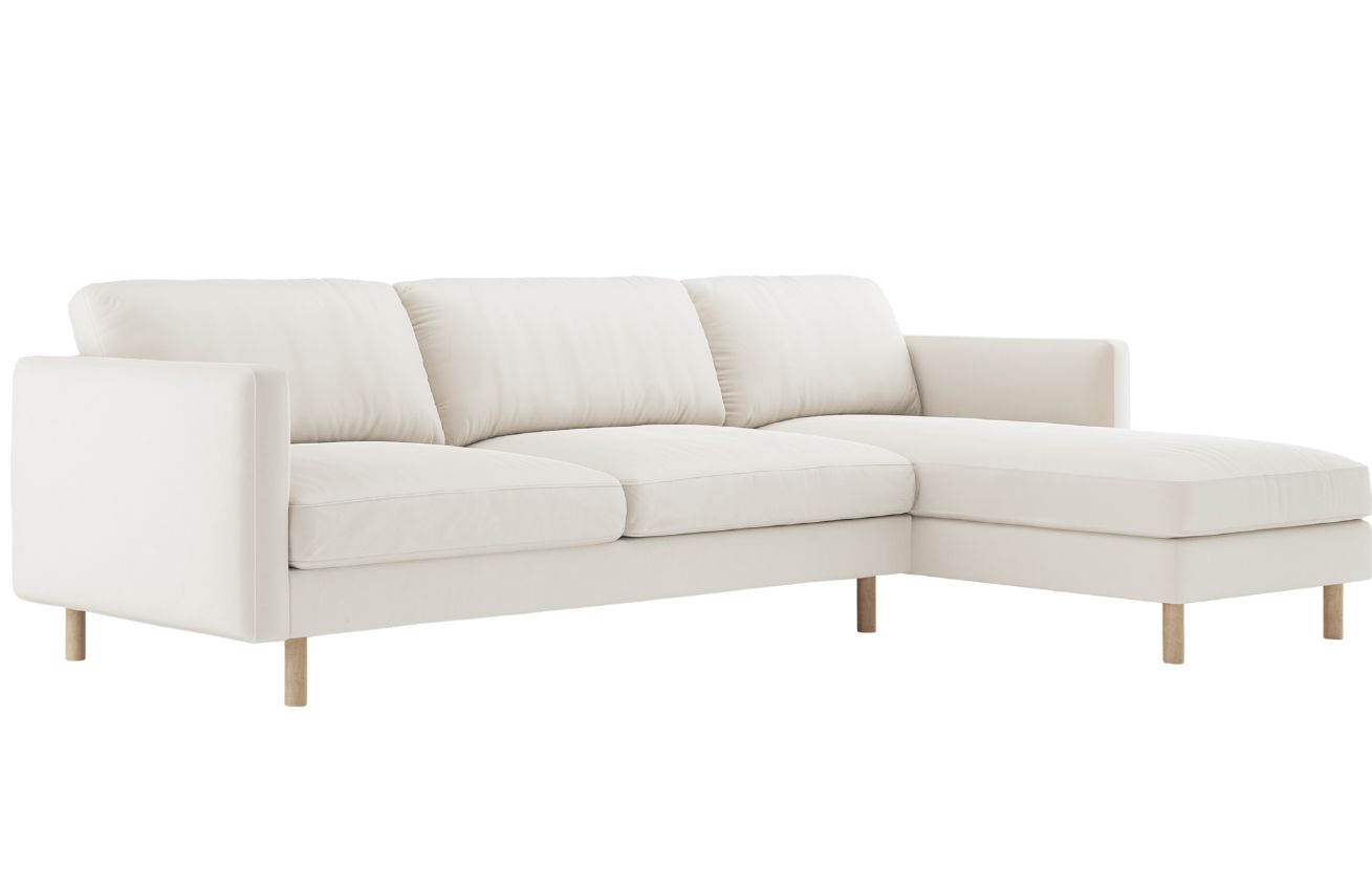 Micadoni Bílá sametová rohová pohovka Eden 286 cm, pravá