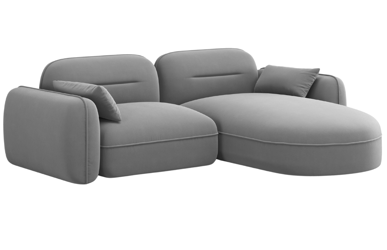 Cosmopolitan Design Šedá sametová rohová pohovka Sydney 230 cm, pravá