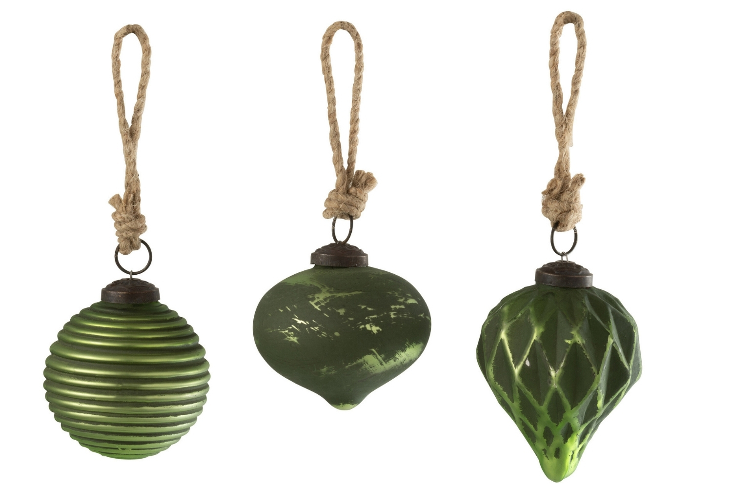 J-line Set tří skleněných zelených vánočních ozdob Joslie 7,5 cm