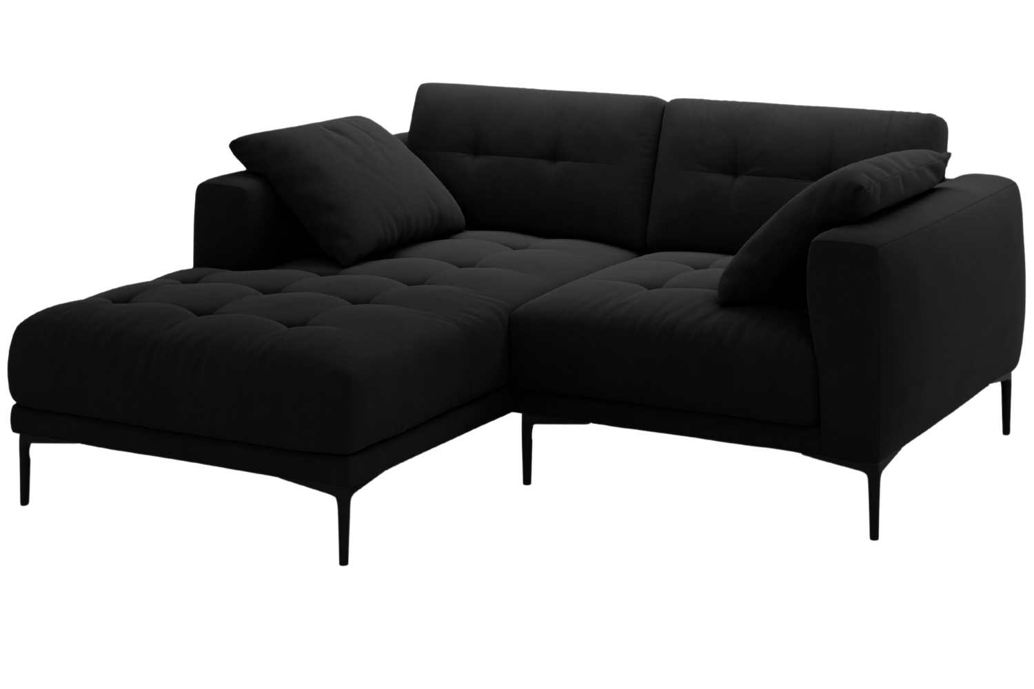 Micadoni Černá sametová rohová pohovka Bemy 205 cm, levá