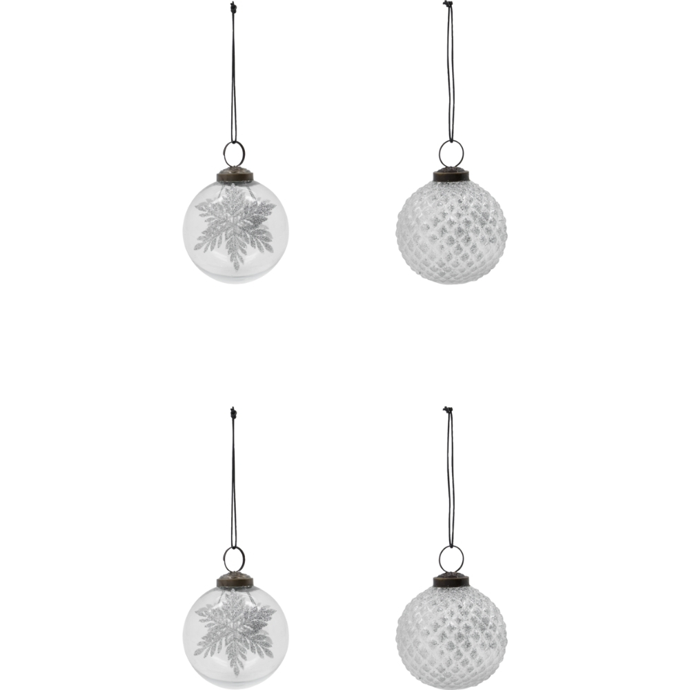 House Doctor Stříbrné skleněné vánoční ozdoby Snowi 7,5 cm, 4 ks
