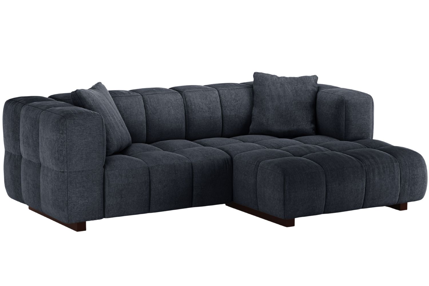 Micadoni Tmavě modr&aacute; rozkl&aacute;dac&iacute; pohovka Puma 260 cm, prav&aacute;