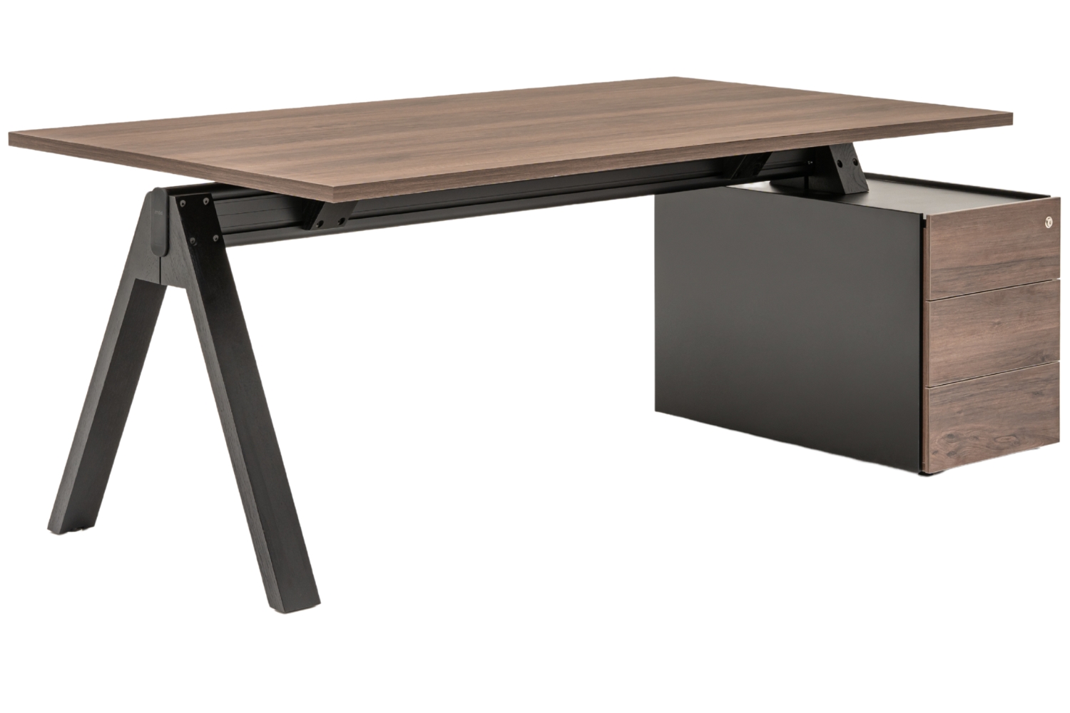 MDD Černý kancelářský stůl Viga 180 x 100 cm s ořechovým dekorem, pravý