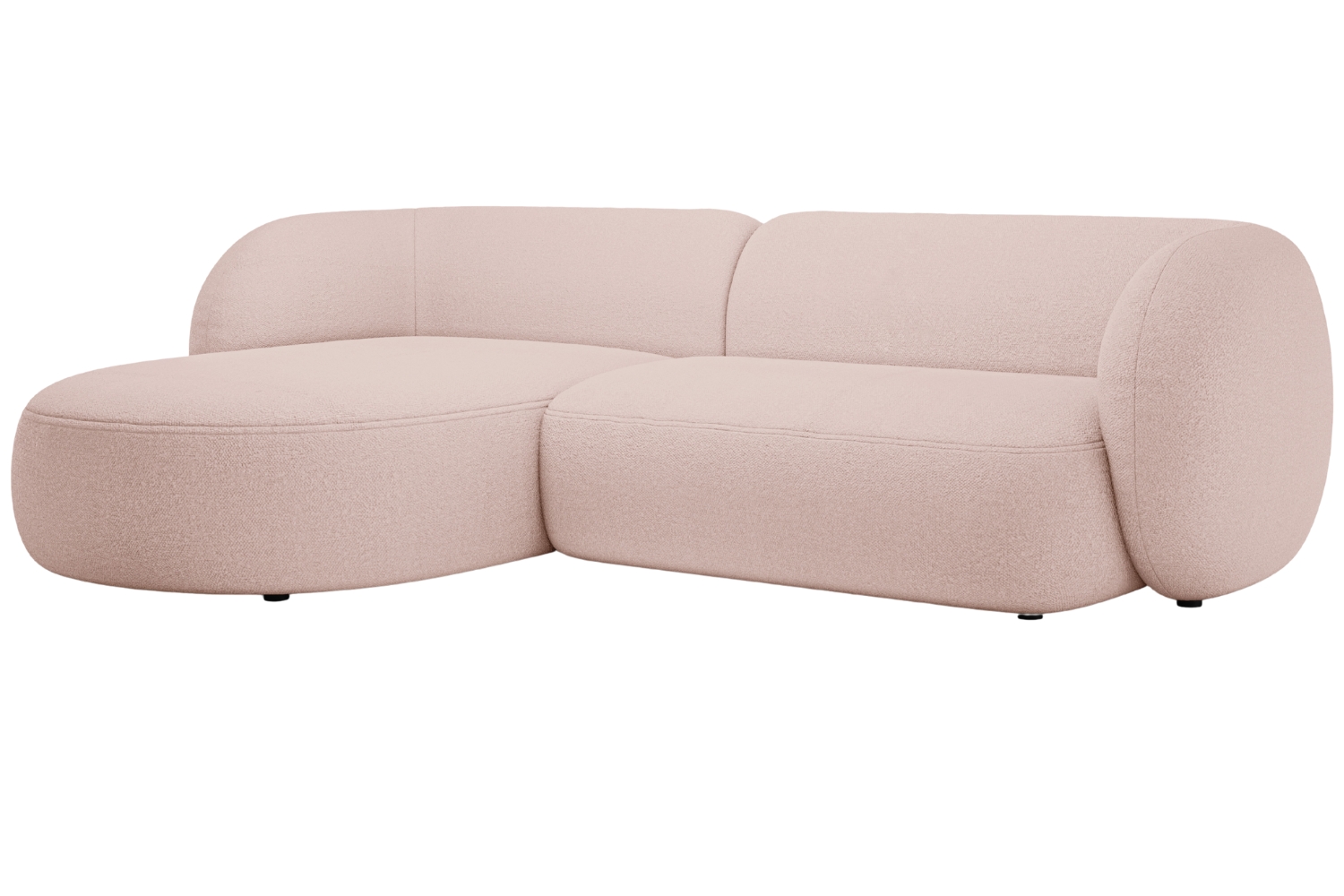 Micadoni Světle růžov&aacute; boucl&eacute; rohov&aacute; pohovka Kate 285 cm, lev&aacute;