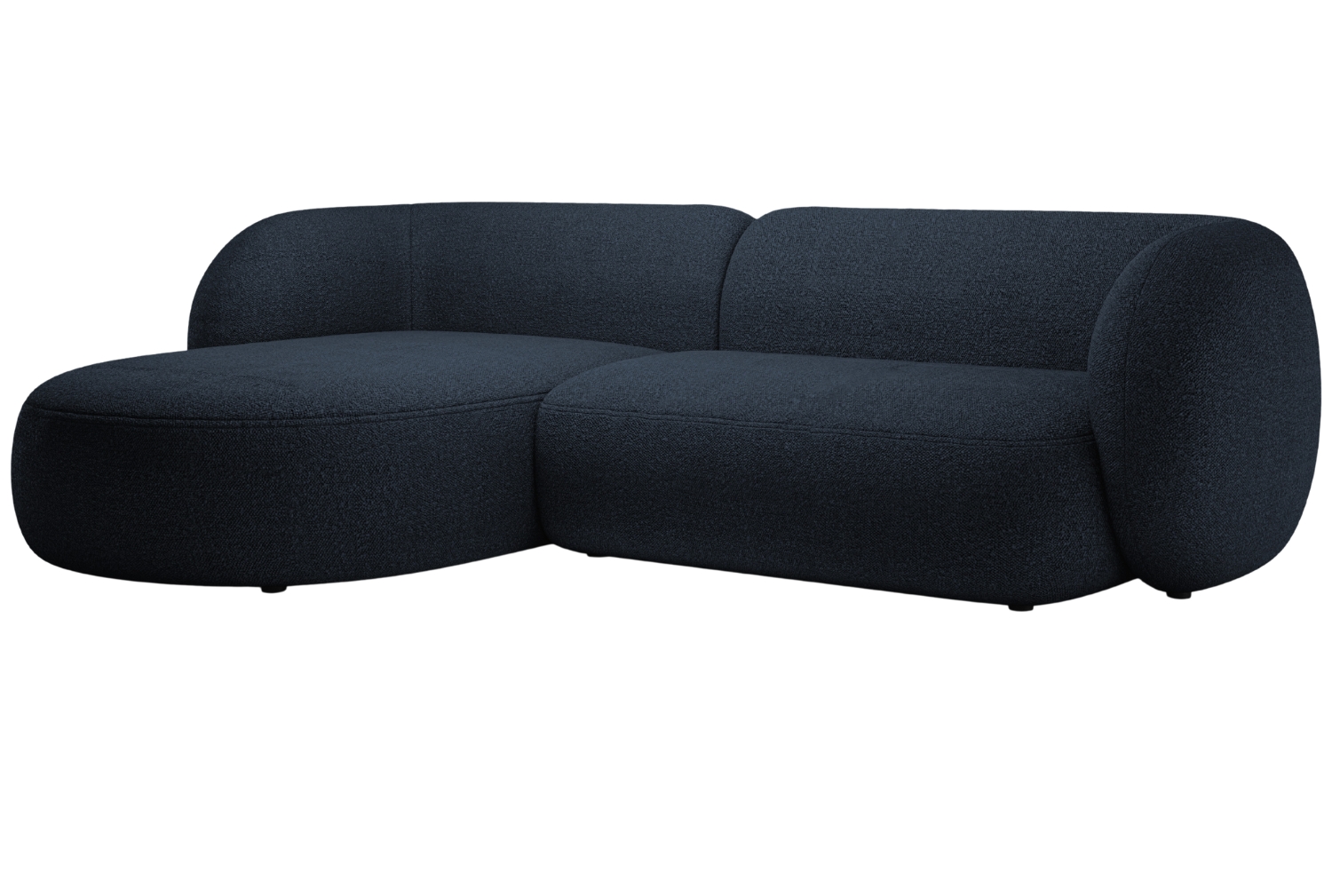 Micadoni Tmavě modr&aacute; boucl&eacute; rohov&aacute; pohovka Kate 285 cm, lev&aacute;
