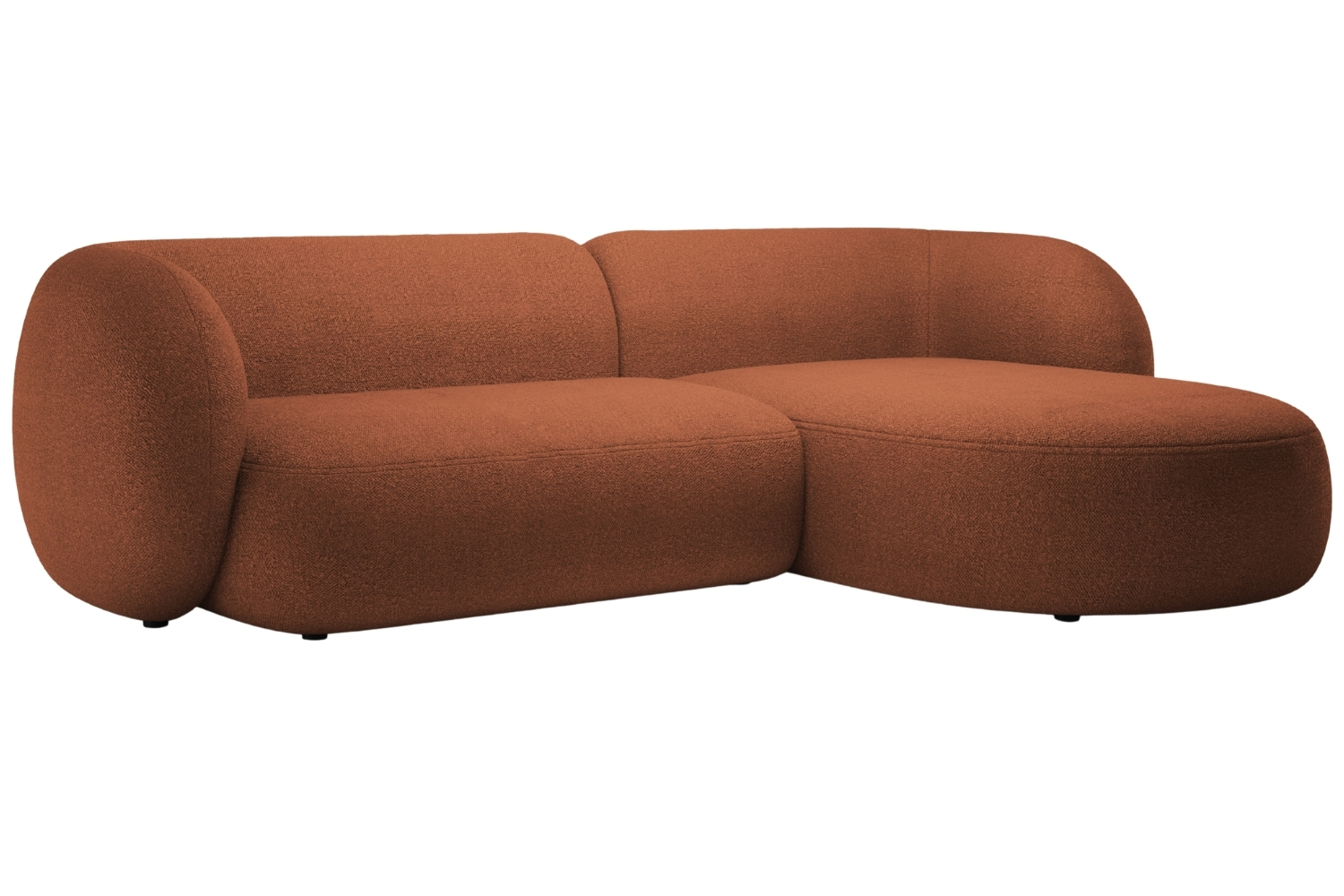 Micadoni Terakotově oranžov&aacute; boucl&eacute; rohov&aacute; pohovka Kate 285 cm, prav&aacute;