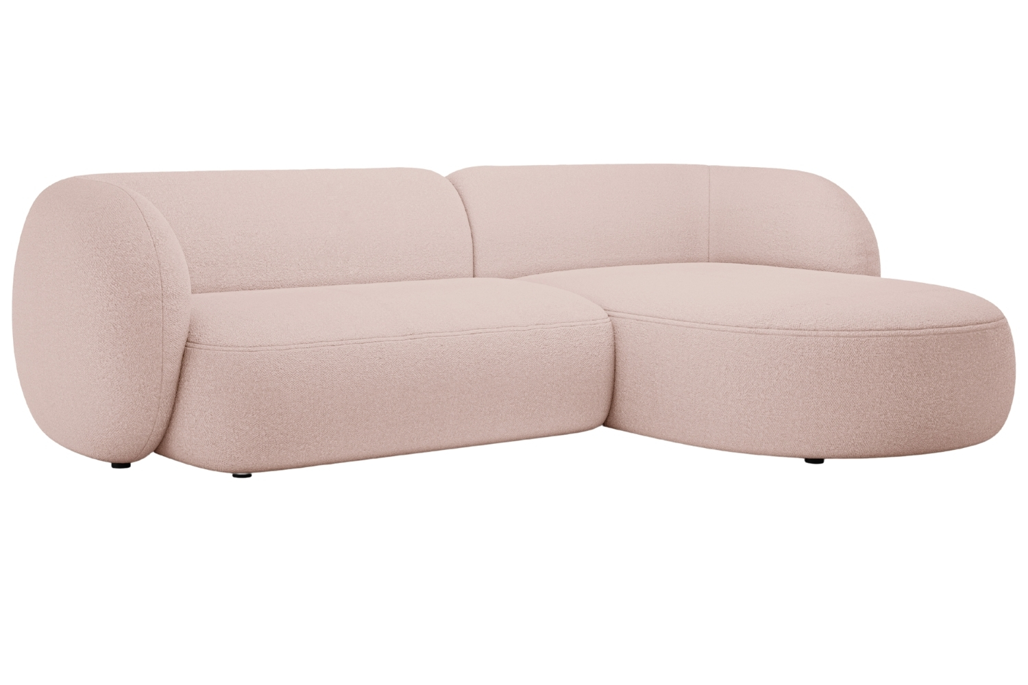Micadoni Světle růžov&aacute; boucl&eacute; rohov&aacute; pohovka Kate 285 cm, prav&aacute;