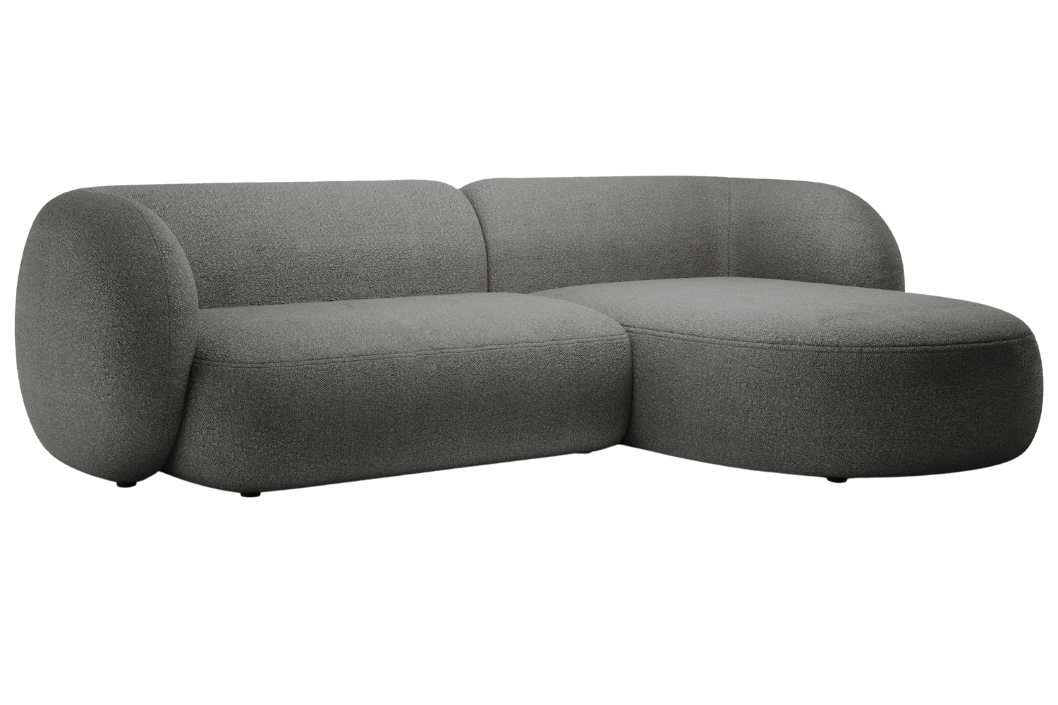 Micadoni Tmavě &scaron;ed&aacute; boucl&eacute; rohov&aacute; pohovka Kate 285 cm, prav&aacute;