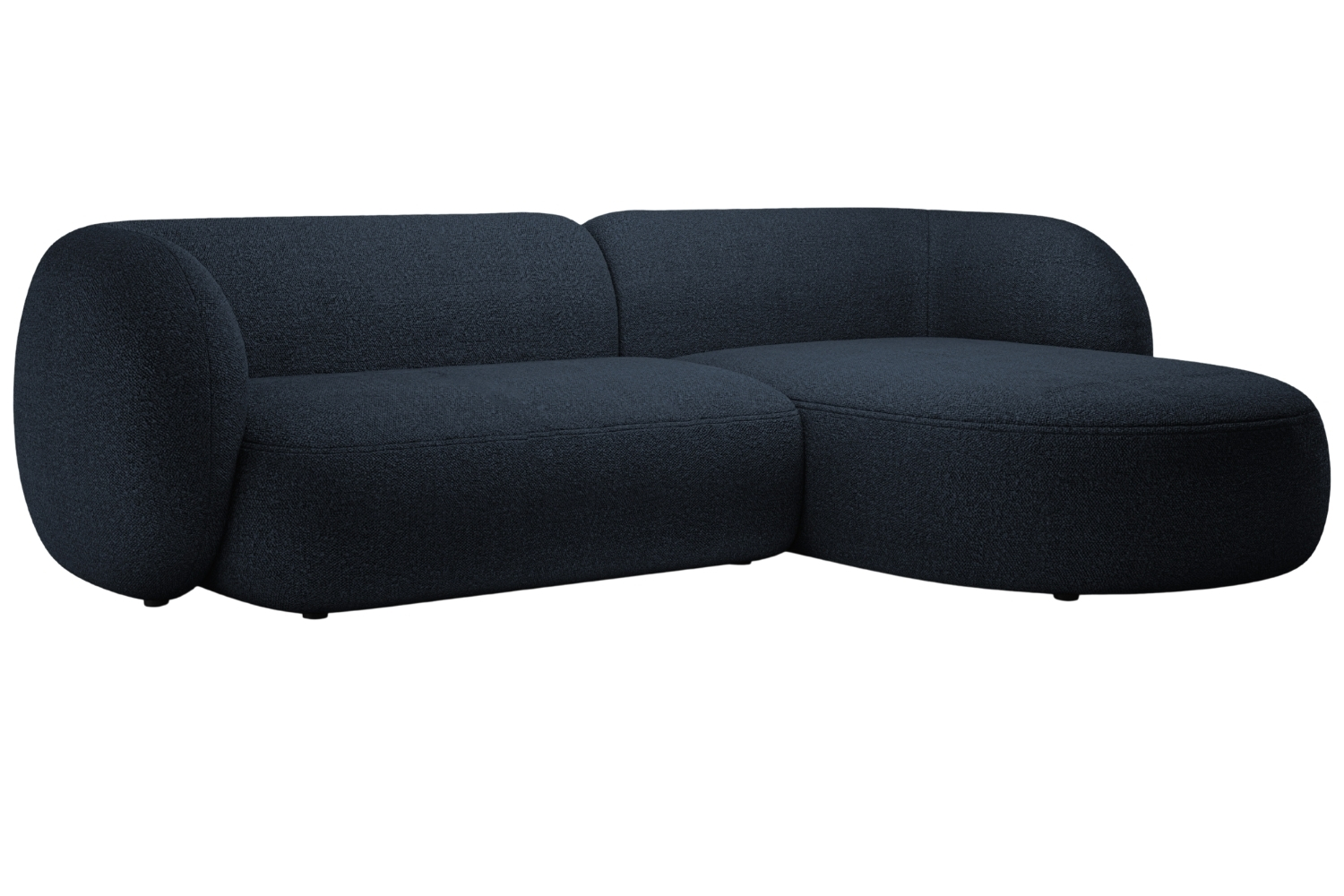 Micadoni Tmavě modr&aacute; boucl&eacute; rohov&aacute; pohovka Kate 285 cm, prav&aacute;