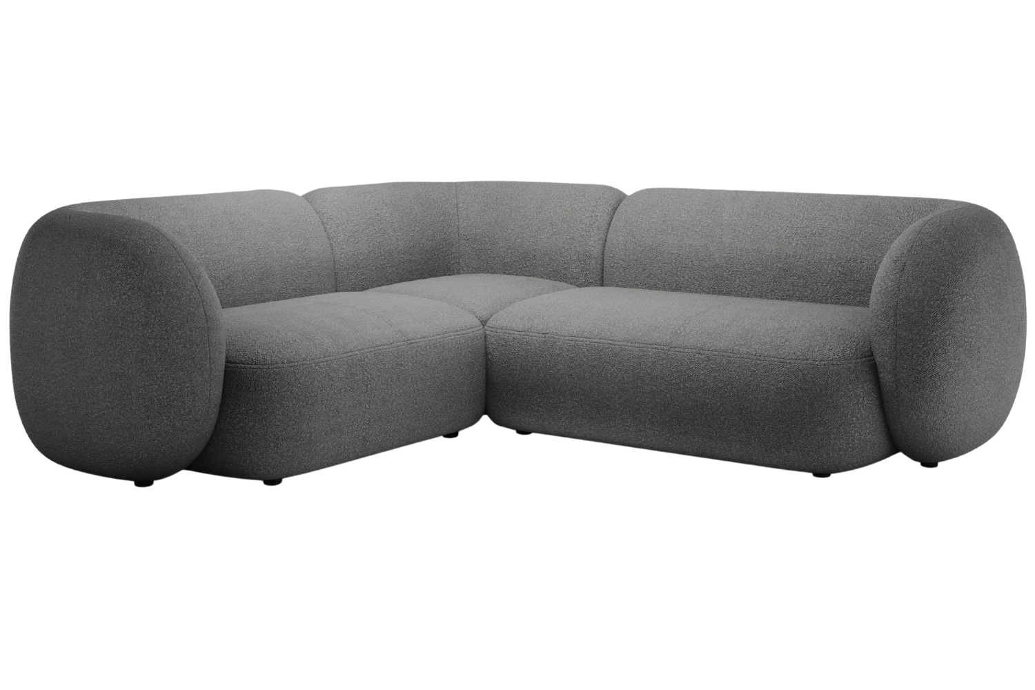 Micadoni Tmavě &scaron;ed&aacute; boucl&eacute; rohov&aacute; pohovka Kate 252 cm, lev&aacute;