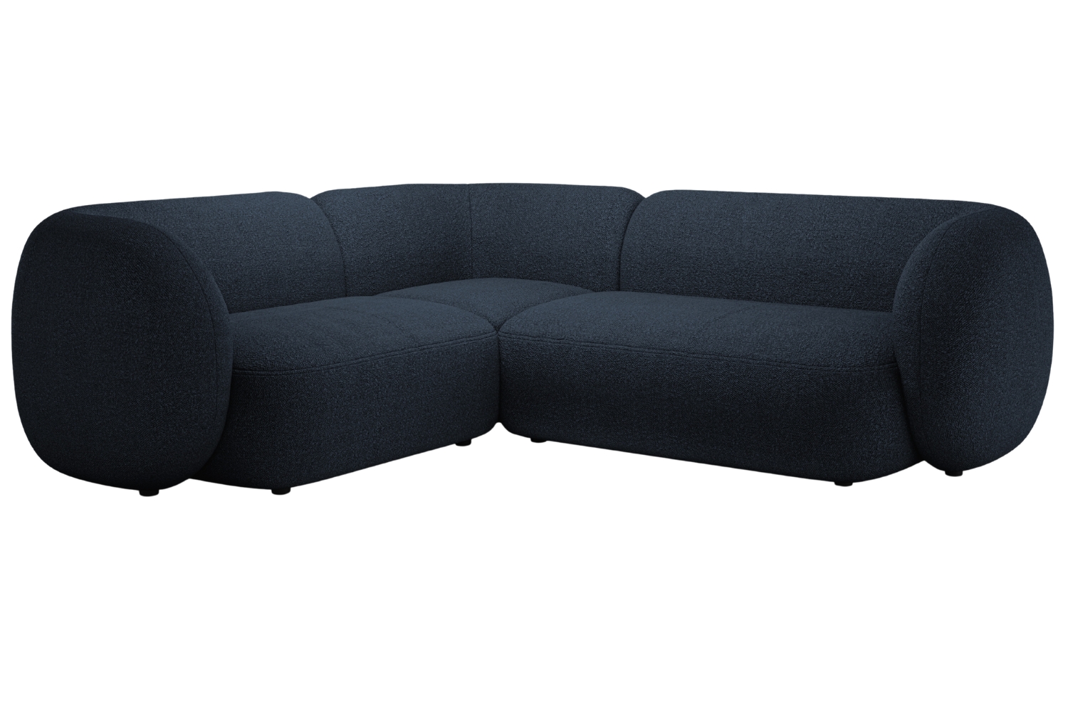 Micadoni Tmavě modr&aacute; boucl&eacute; rohov&aacute; pohovka Kate 252 cm, lev&aacute;