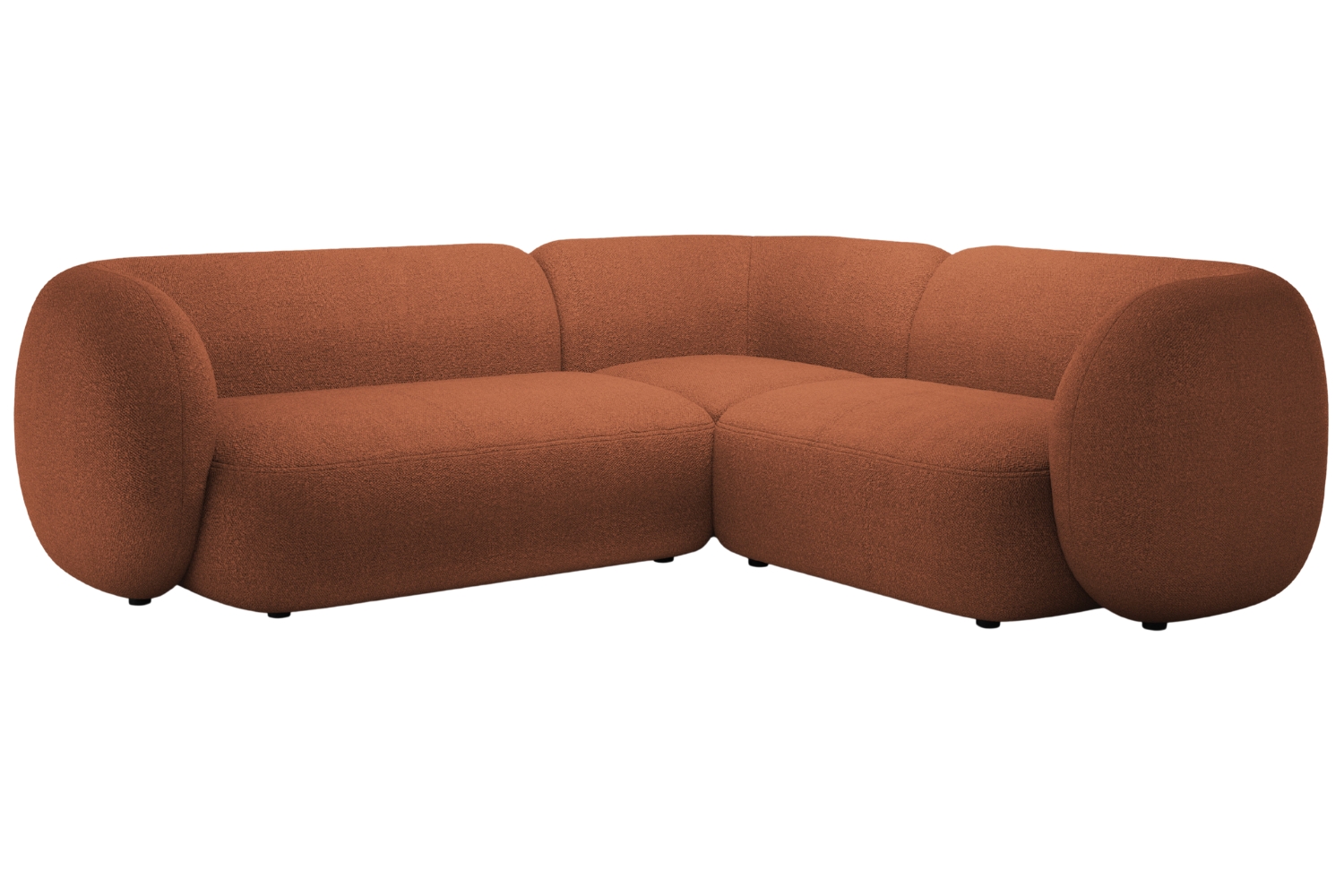 Micadoni Terakotově oranžov&aacute; boucl&eacute; rohov&aacute; pohovka Kate 252 cm, prav&aacute;